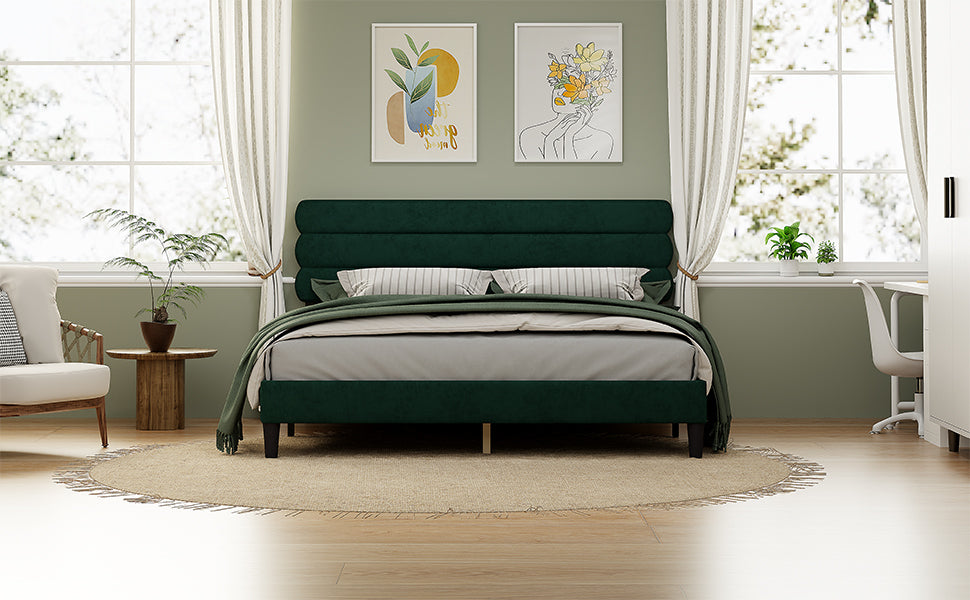 King Bed Frame with Headboard,Sturdy Platform Bed with Wooden Slats Support,No Box Spring,Mattress Foundation,Easy Assembly Green