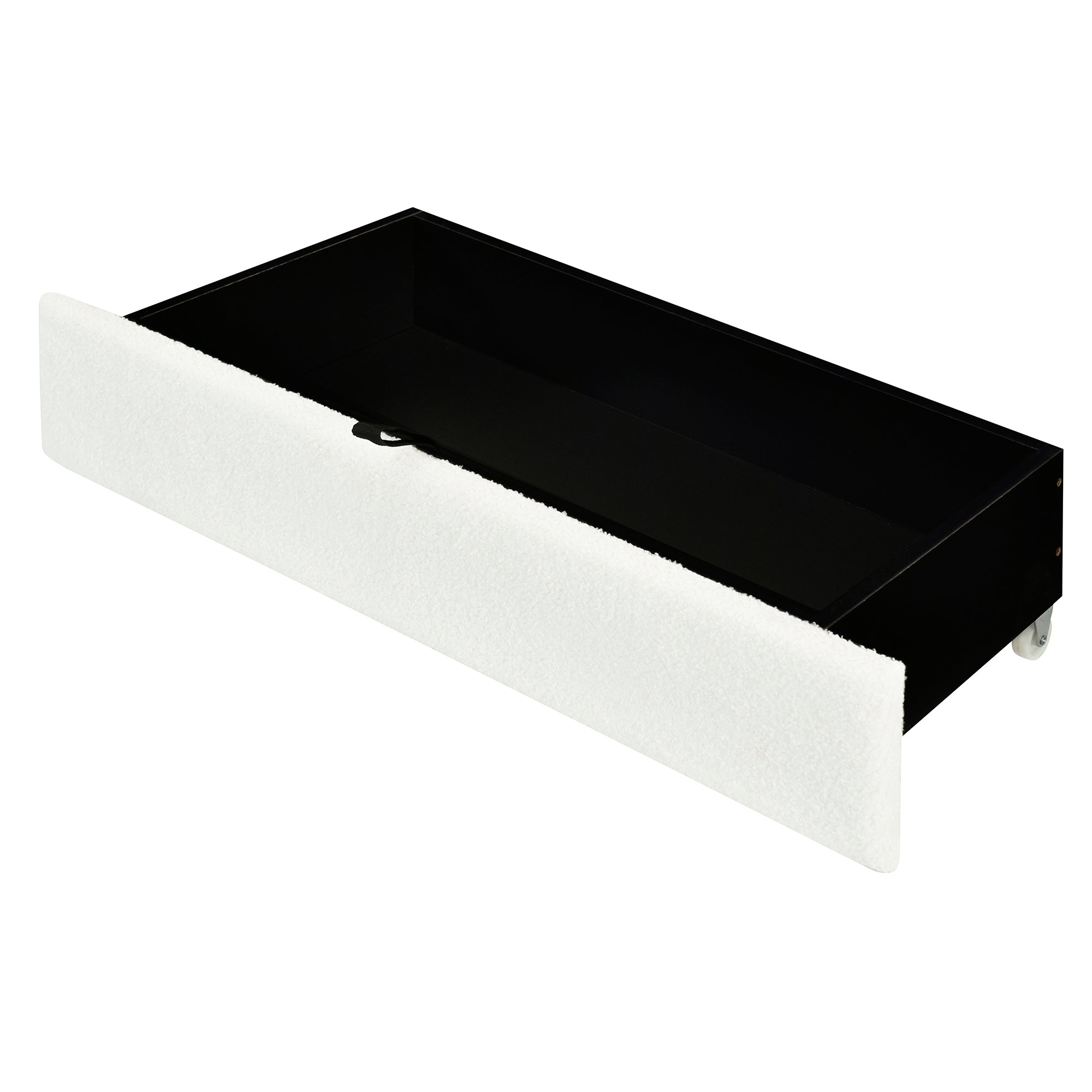 Full Size Upholstered Platform Bed with LED Frame, with Twin Size Trundle and 2 drawers, Teddy Fleece, White - Atlantic Fine Furniture Melbourne FL