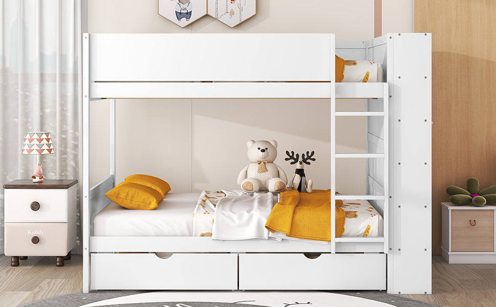 Full over Full Bunk Bed With 2 Drawers and Multi-layer Cabinet, White - Atlantic Fine Furniture Melbourne FL