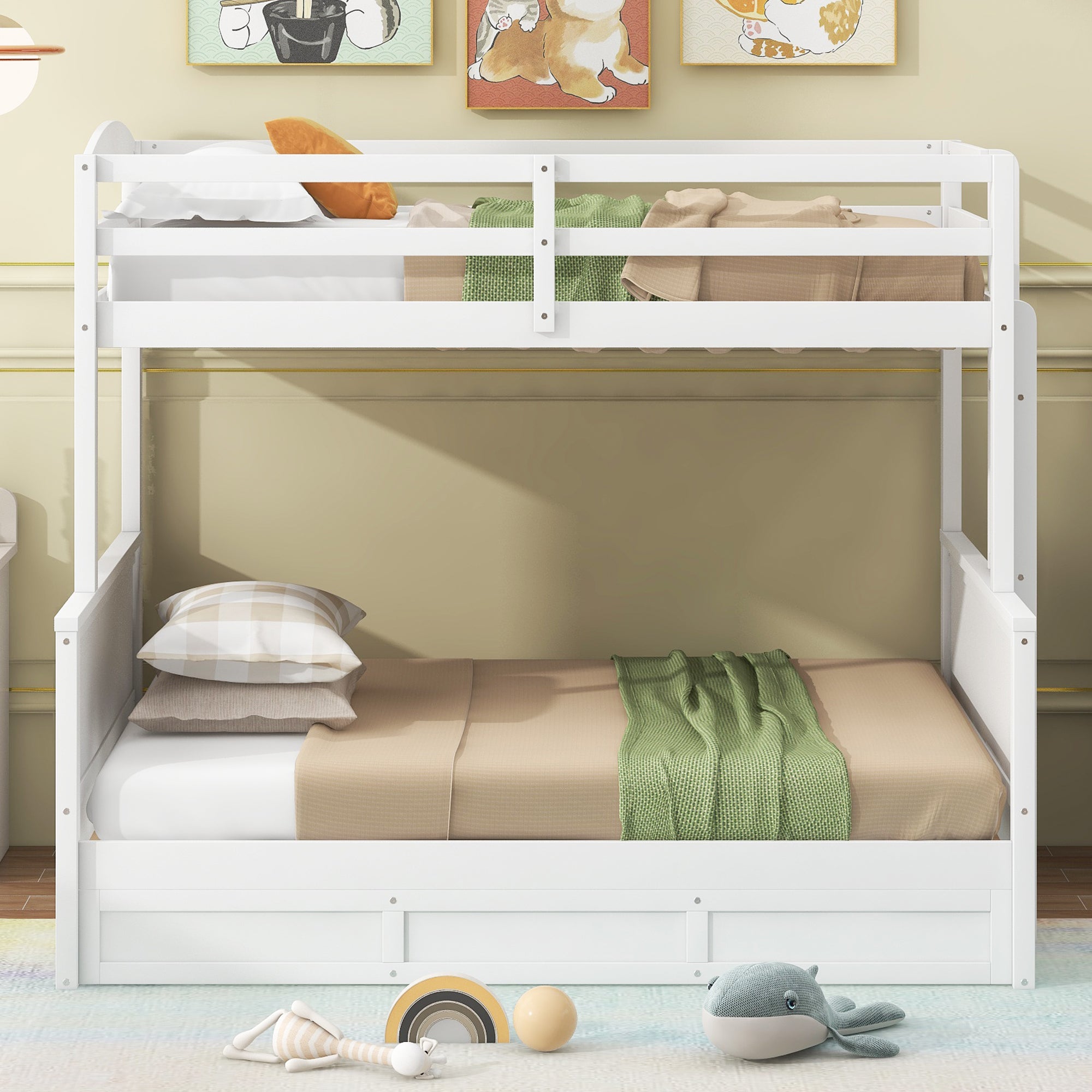 Wood Twin over Full Bunk Bed with Hydraulic Lift Up Storage, White - Atlantic Fine Furniture Melbourne FL