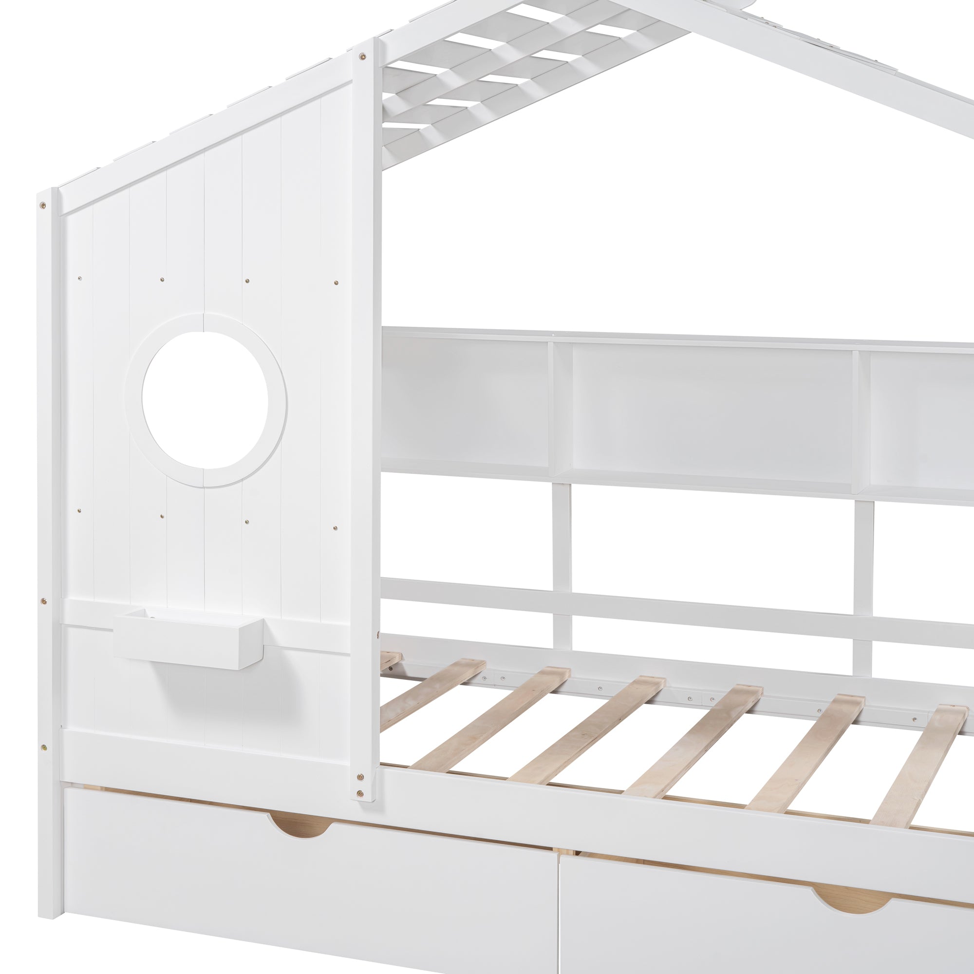 Wooden Twin Size House Bed with 2 Drawers,Kids Bed with Storage Shelf, White - Atlantic Fine Furniture Melbourne FL