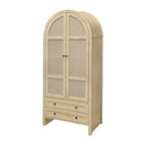 Tall Arched Kitchen Pantry, Arched Storage Display Cabinet With 2 Drawers & Adjustable Shelves, Rattan Door Versatile Storage Cabinet For Kitchen, Dining Room, Living Room - Natural