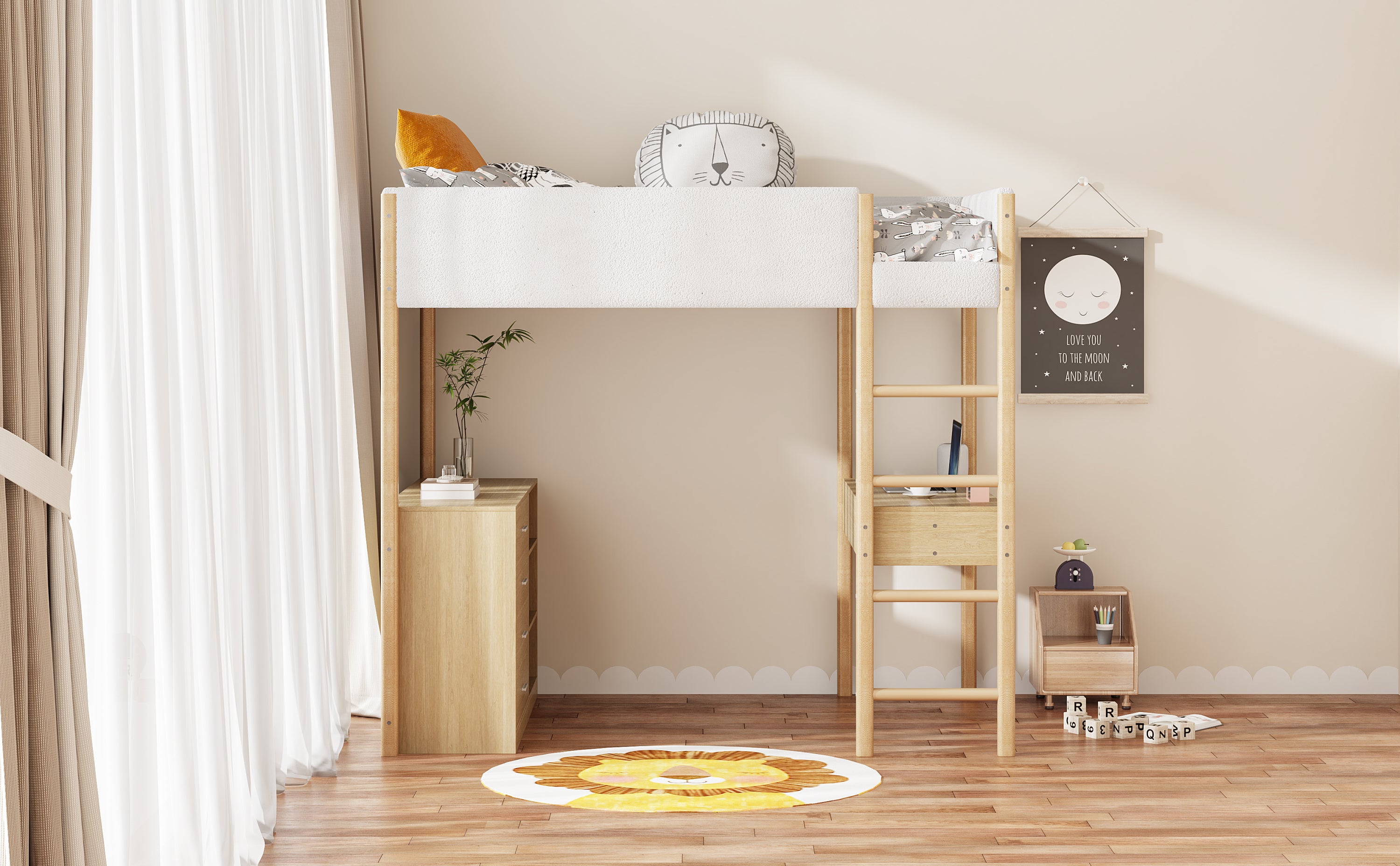 Full Size Teddy FleeceLoft Bed Wood Bed, Natural - Atlantic Fine Furniture Melbourne FL