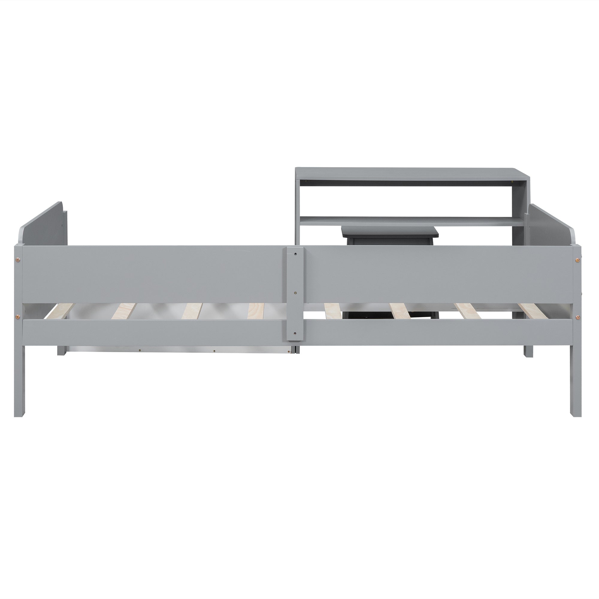 Wood Twin Size Platform Bed with 2 Drawers and 1 Chair&Desk Set, Gray+White - Atlantic Fine Furniture Melbourne FL