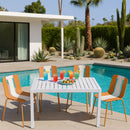 4 Piece Set Of Modern Striped Color- Blocking Single Chairs With Long Table