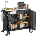 Outdoor Grill Cart With 304 Stainless Steel Sink And Cabinet - Black / Silver