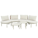 6 Piece Patio Set, Half Moon Outdoor Sectional Sofa With 2 High Low Coffee Tables, 4 Pillows & Cushions