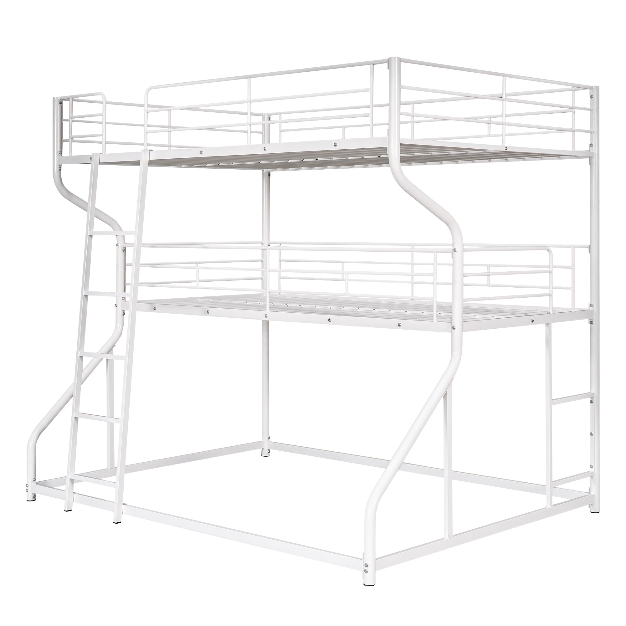 Full XL over Twin XL over Queen Size Triple Bunk Bed with Long and Short Ladder,White