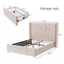 Modern Upholstered LED Bed Frame With Storage Drawers, Wingback Headboard, RGB Light