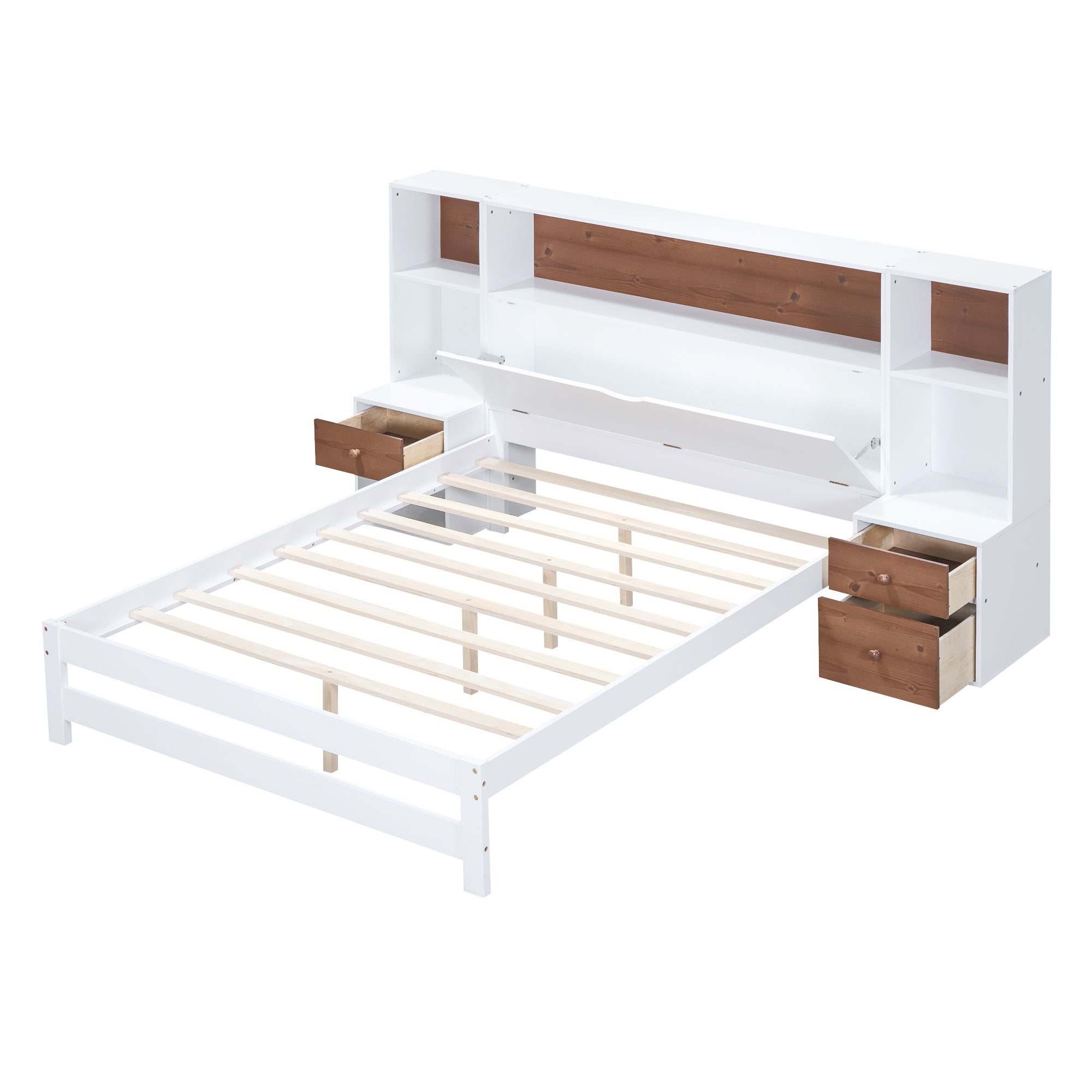Full Size Platform Bed with Storage Headboard and Drawers, White - Atlantic Fine Furniture Melbourne FL