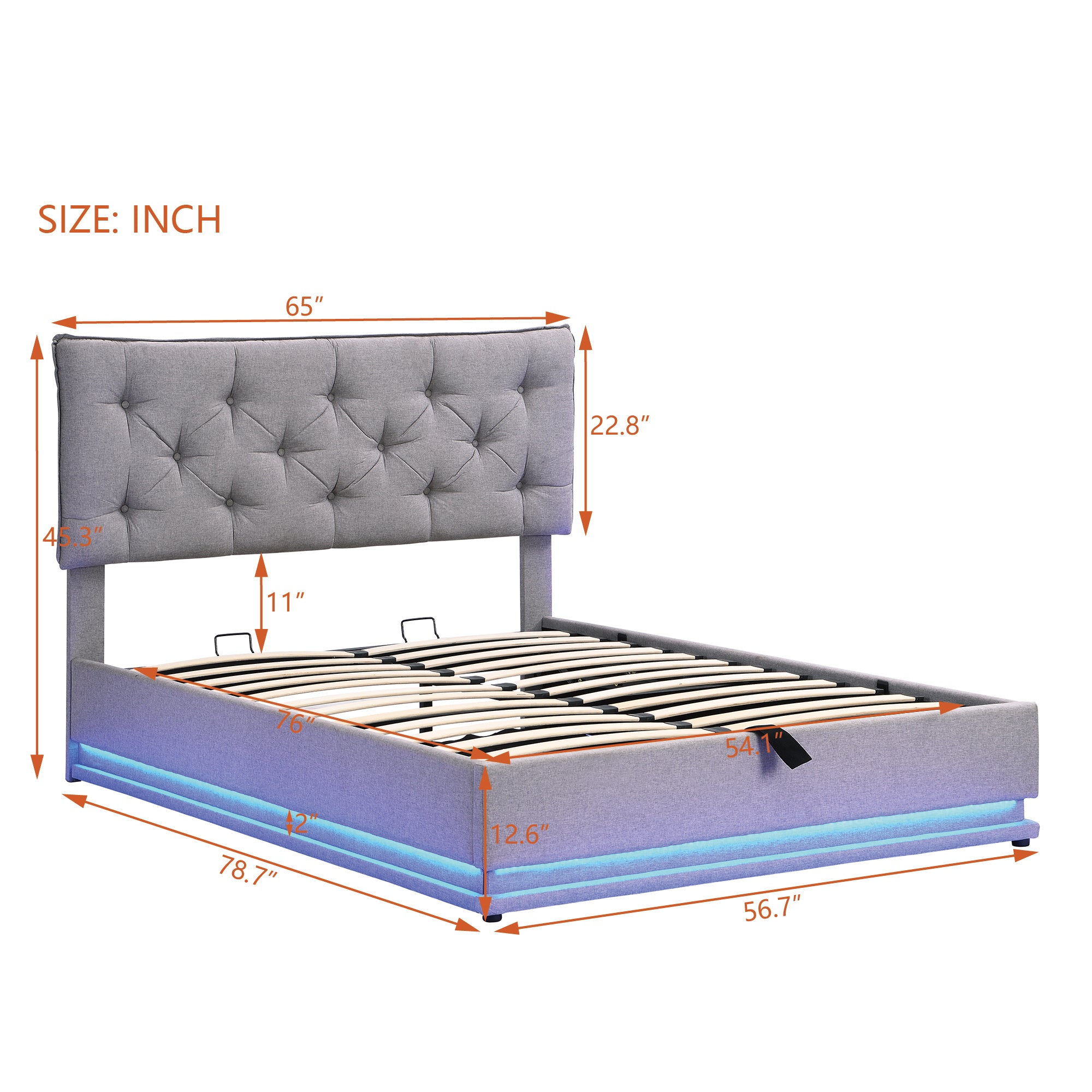 Full Size Upholstered Bed with Hydraulic Storage System and LED Light, Modern Platform Bed with Button-tufted Design Headboard, Gray - Atlantic Fine Furniture Melbourne FL