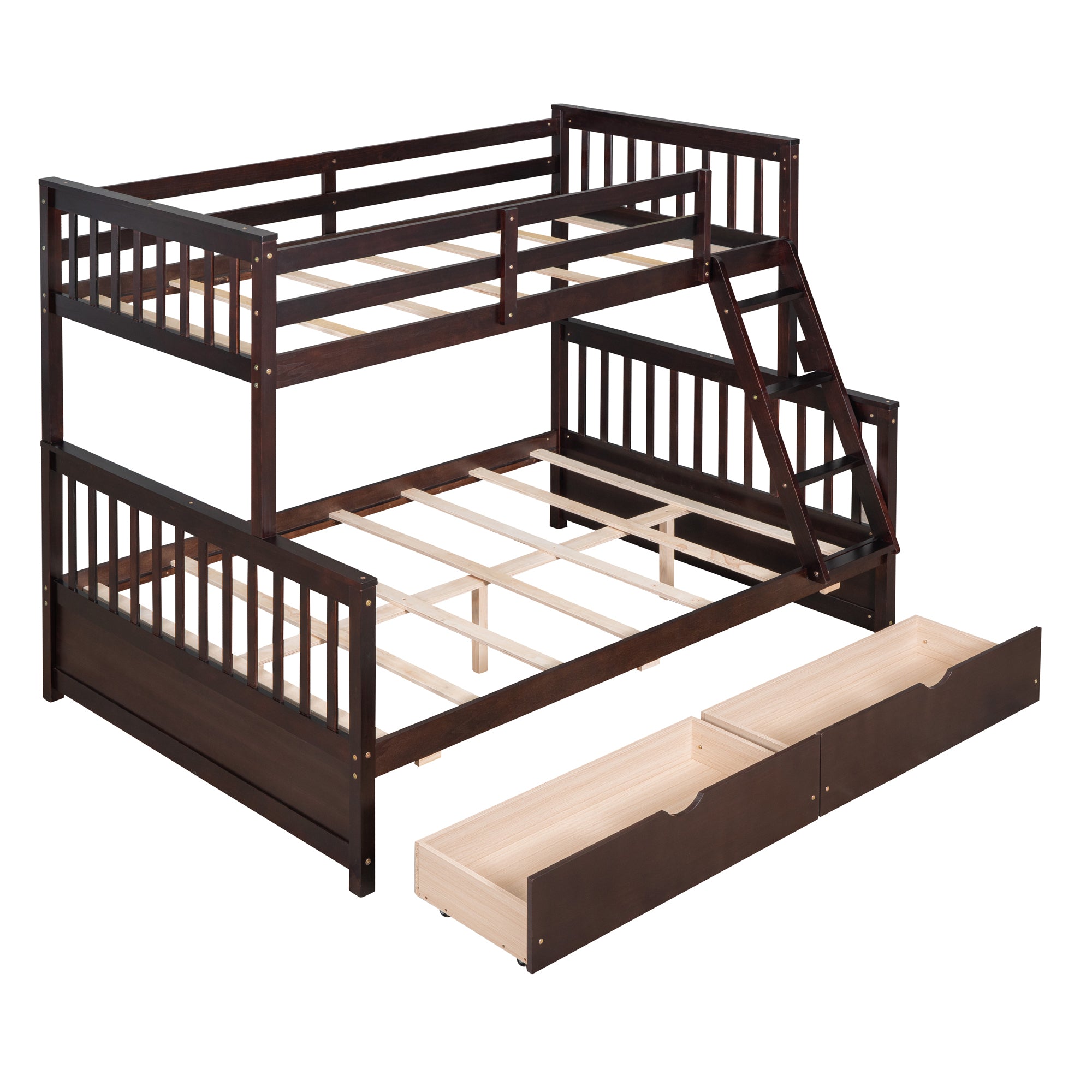 Twin-Over-Full Bunk Bed with Ladders and Two Storage Drawers(Espresso)( old sku:LT000165AAP)