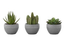 6" Tall, Artificial Plant, Succulent, Indoor, Faux, Fake, Table, Greenery, Potted, Decorative (Set of 3) - Green / Gray
