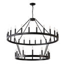 2 Tiers Wagon Wheel Chandelier Wooden Farmhouse 36 Light (24 / 12) Or (12 / 24) Metal Chandeliers 2 Story Light Fixtures Industrial For High Ceiling Living Dining Room Foyer, Adjustable Height - Black