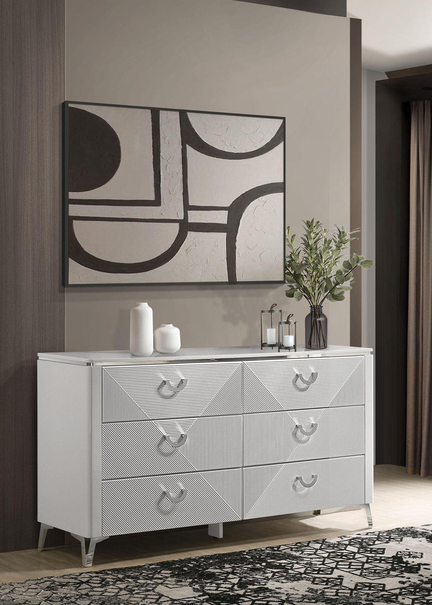 Cassia 6-drawer Bedroom Dresser Cabinet White High Gloss