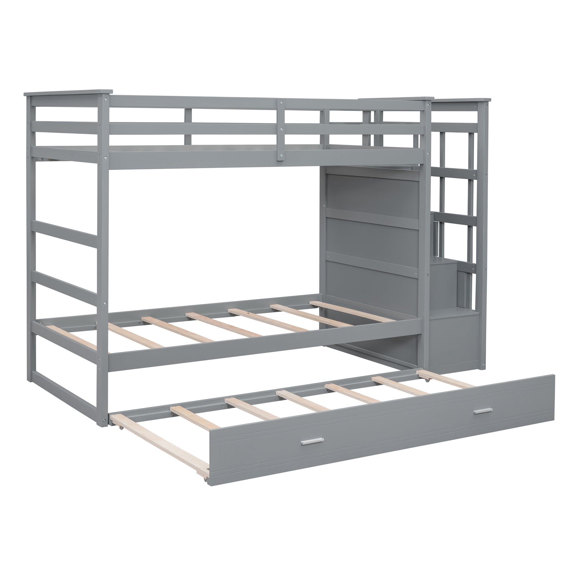 Twin Over Twin Bunk Bed with Trundle and Staircase,Gray(OLD SKU:LT000068AAE) - Atlantic Fine Furniture Melbourne FL
