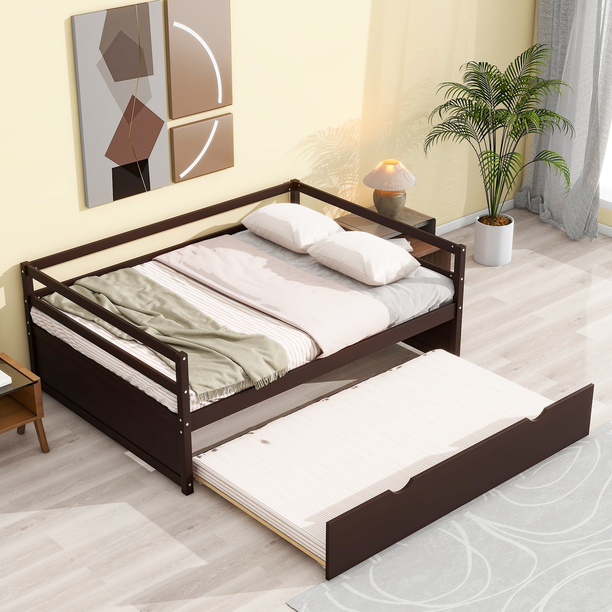 Twin Size Wood Daybed with Twin Size Trundle, Espresso - Atlantic Fine Furniture Melbourne FL