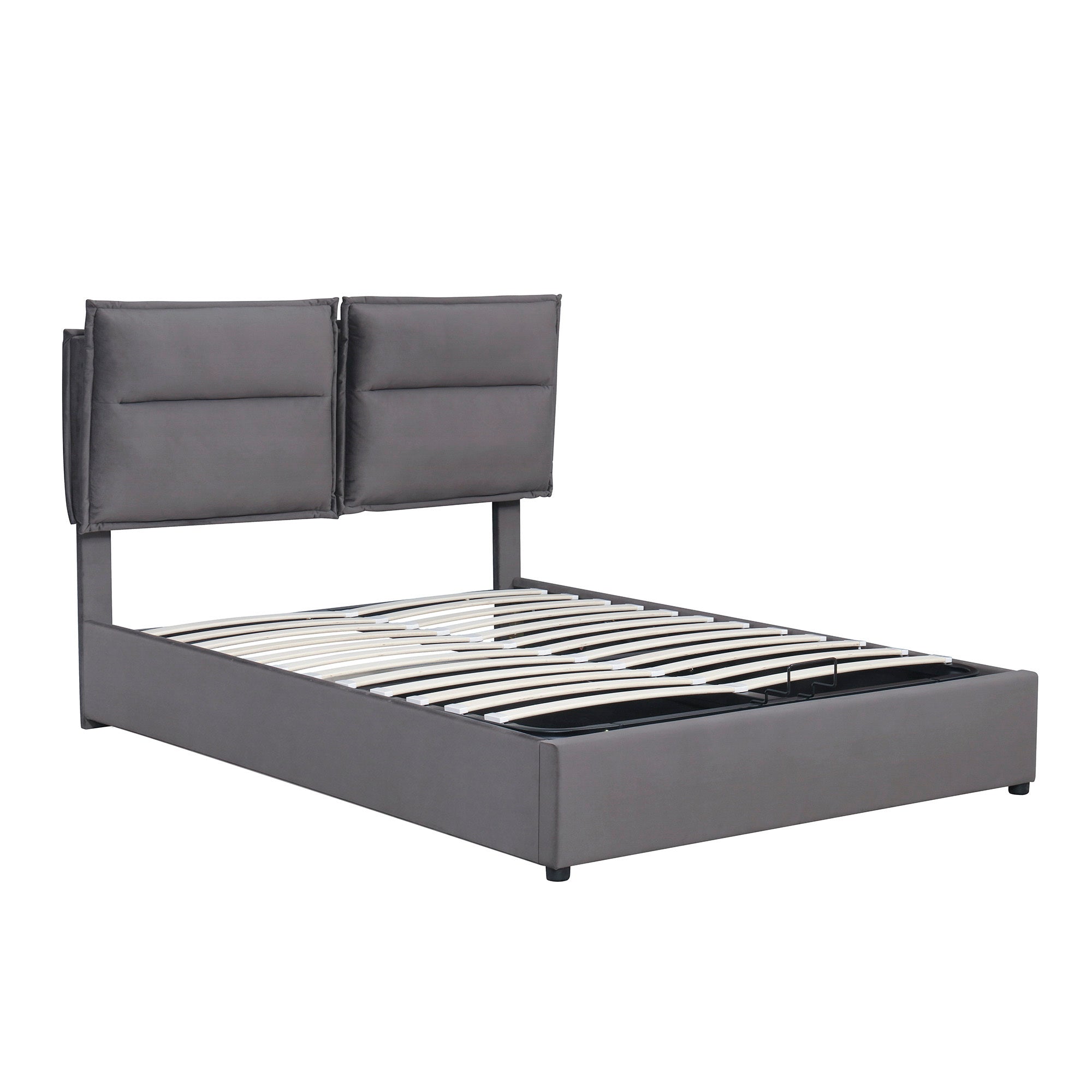 Upholstered Platform bed with a Hydraulic Storage System, Queen size, Gray - Atlantic Fine Furniture Melbourne FL