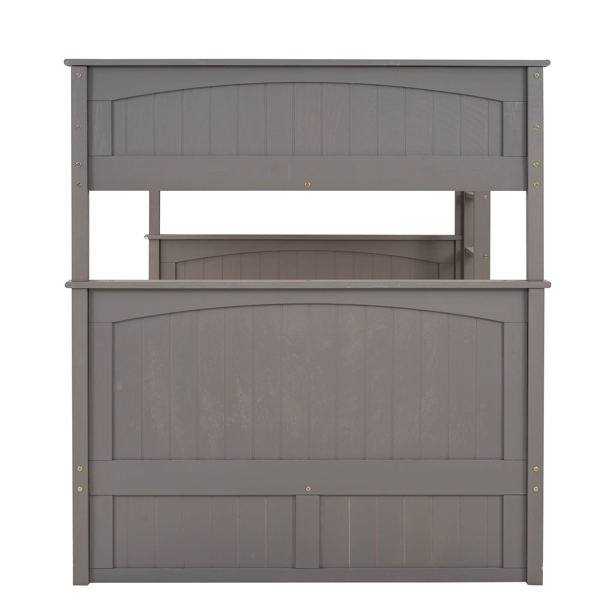 Full Over Full Bunk Bed with Twin Size Trundle, Pine Wood Bunk Bed with Guardrails, Brushed Gray(Old SKU:LP000044AAN)
