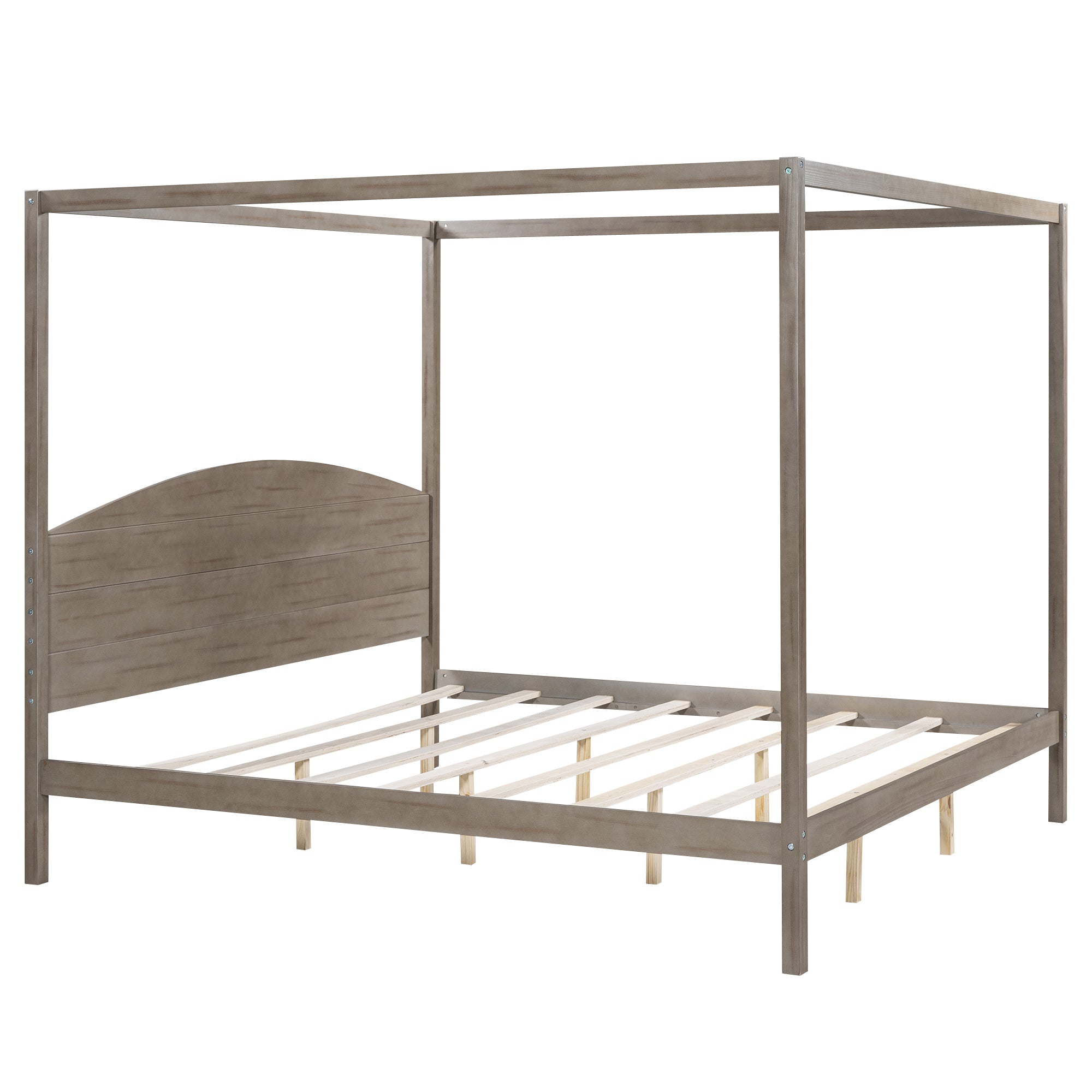 King Size Canopy Platform Bed with Headboard and Support Legs, Brown Wash - Atlantic Fine Furniture Melbourne FL
