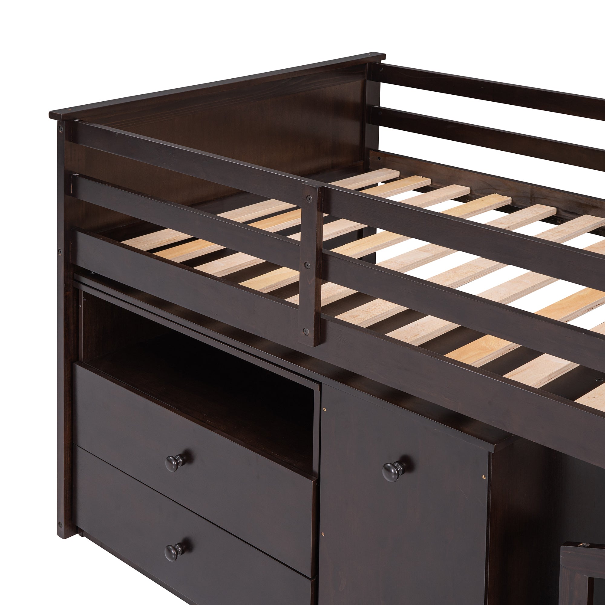 Loft Bed Low Study Twin Size Loft Bed With Storage Steps and Portable,Desk,Espresso(OLD SKU: LT000101AAP) - Atlantic Fine Furniture Melbourne FL