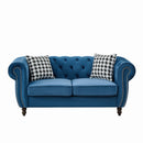 Chesterfield Velvet Fabric Sofa With Roll Armrest And Nailhead, Mid Century 2 Seater Couch In Blue