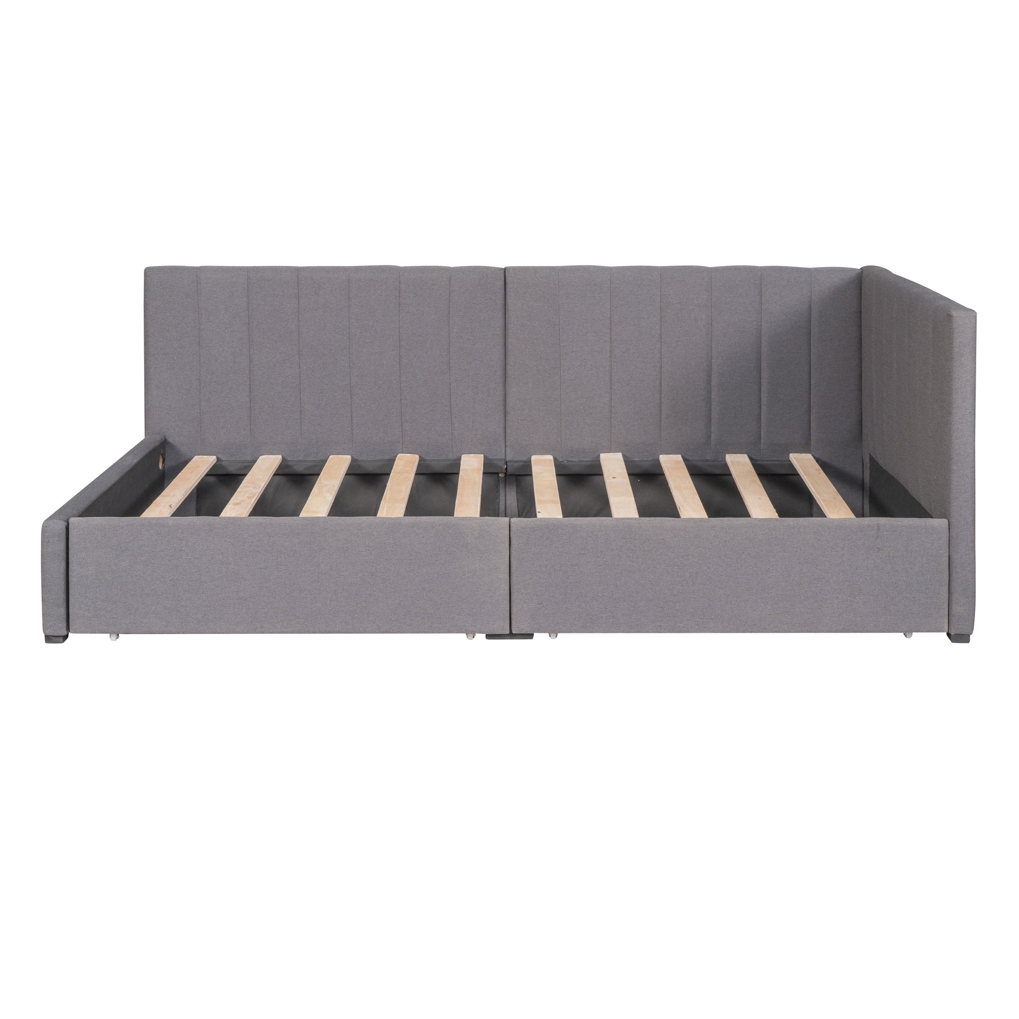 Upholstered Daybed with 2 Storage Drawers Twin Size Sofa Bed Frame No Box Spring Needed, Linen Fabric (Gray) - Atlantic Fine Furniture Melbourne FL