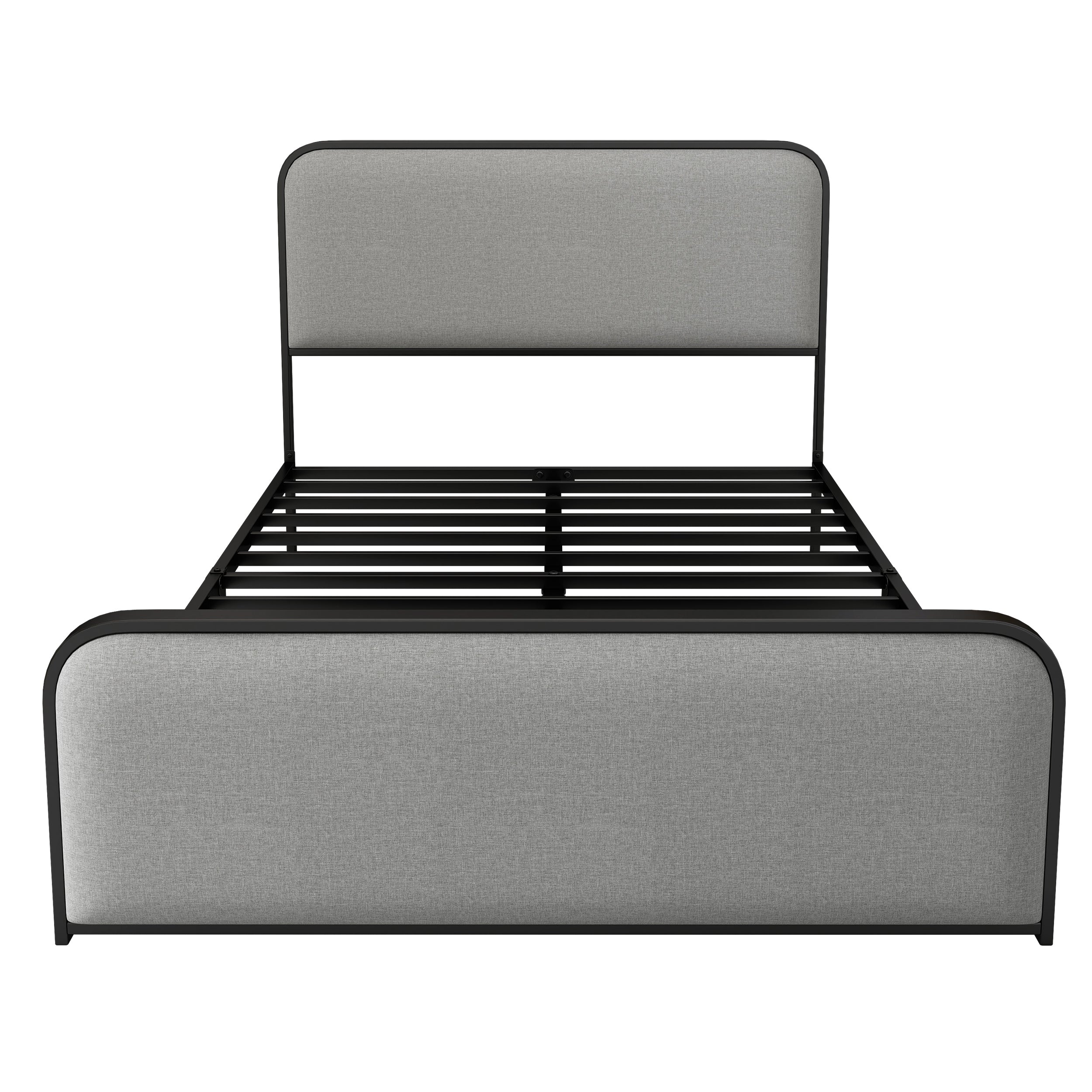 Modern Metal Bed Frame with Curved Upholstered Headboard and Footboard Bed with Under Bed Storage, Heavy Duty Metal Slats, Full Size, Grey - Atlantic Fine Furniture Melbourne FL