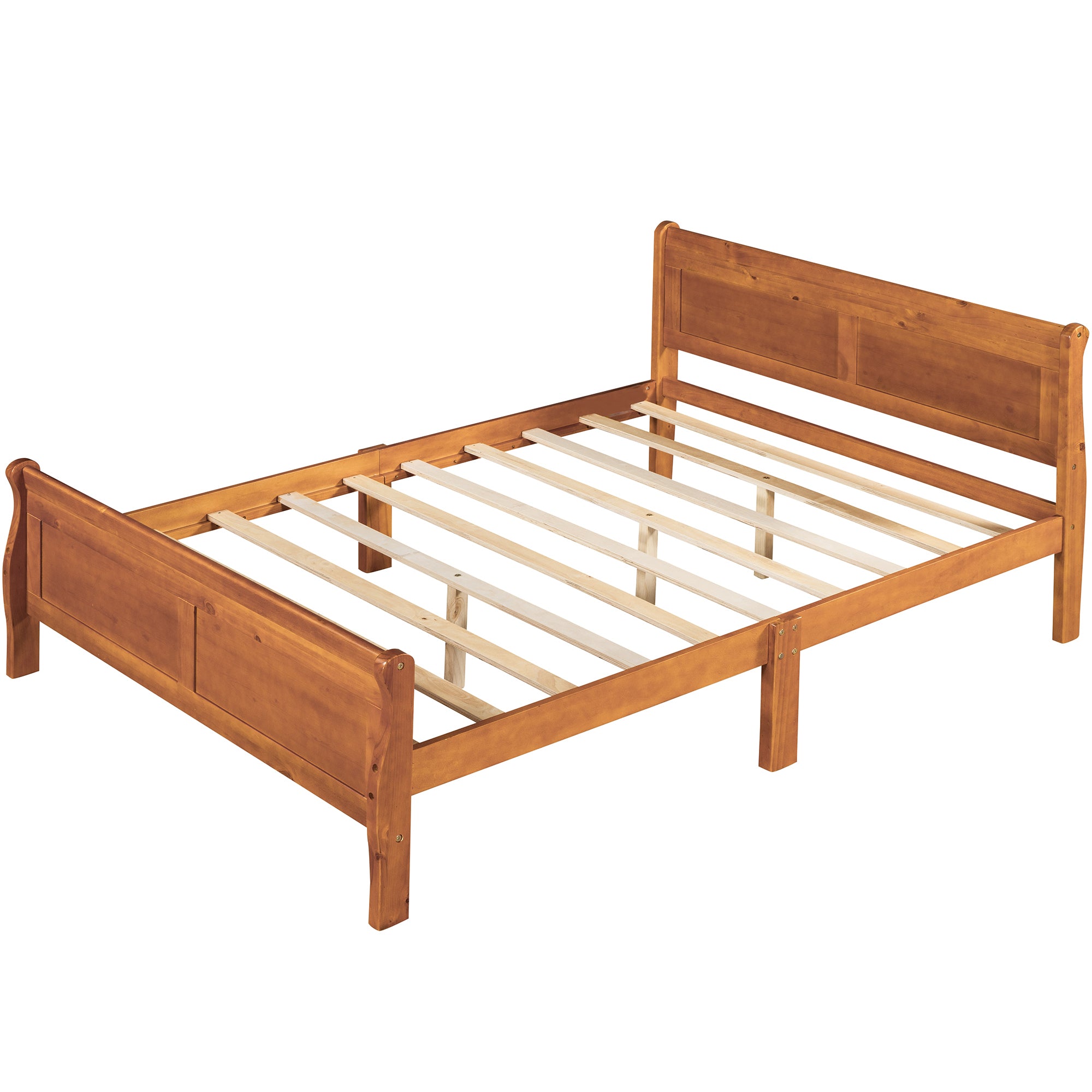 Full Size Wood Platform Bed with Headboard and Wooden Slat Support (Oak)