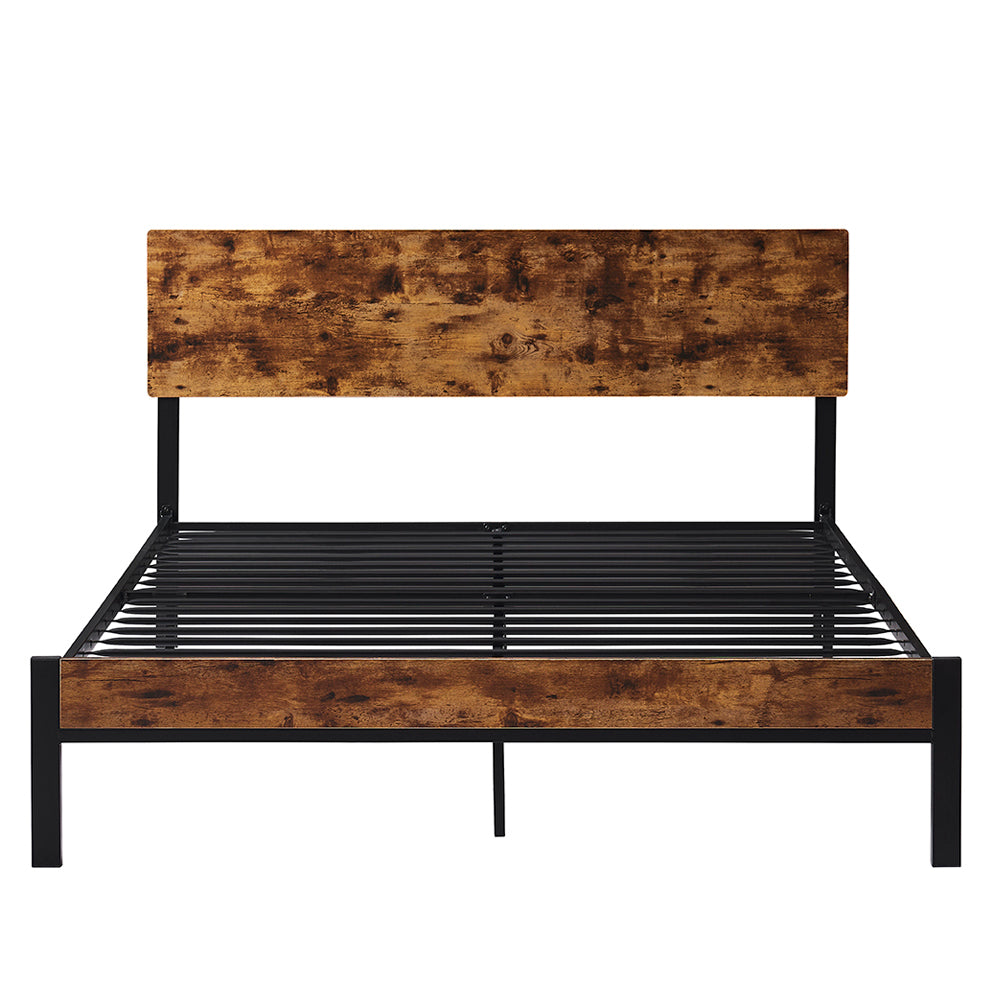Queen Size Metal Platform Bed Frame with Wooden Headboard and Footboard, No Box Spring Needed, Large Under Bed Storage, Easy Assemble - Atlantic Fine Furniture Melbourne FL