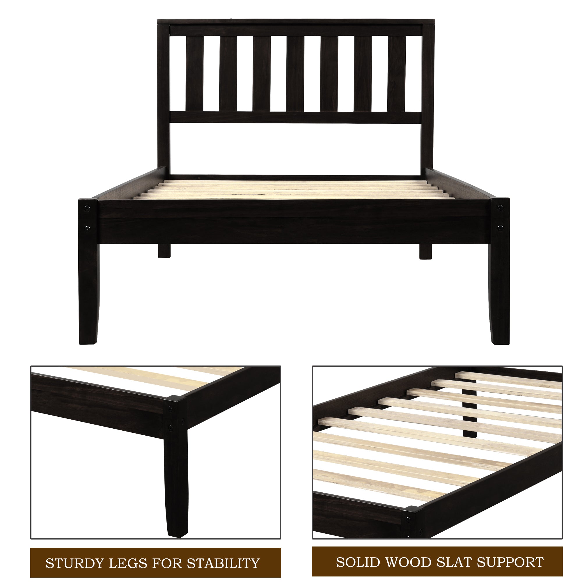 Wood Platform Bed with Headboard/Wood Slat Support,Twin (Espresso) - Atlantic Fine Furniture Melbourne FL