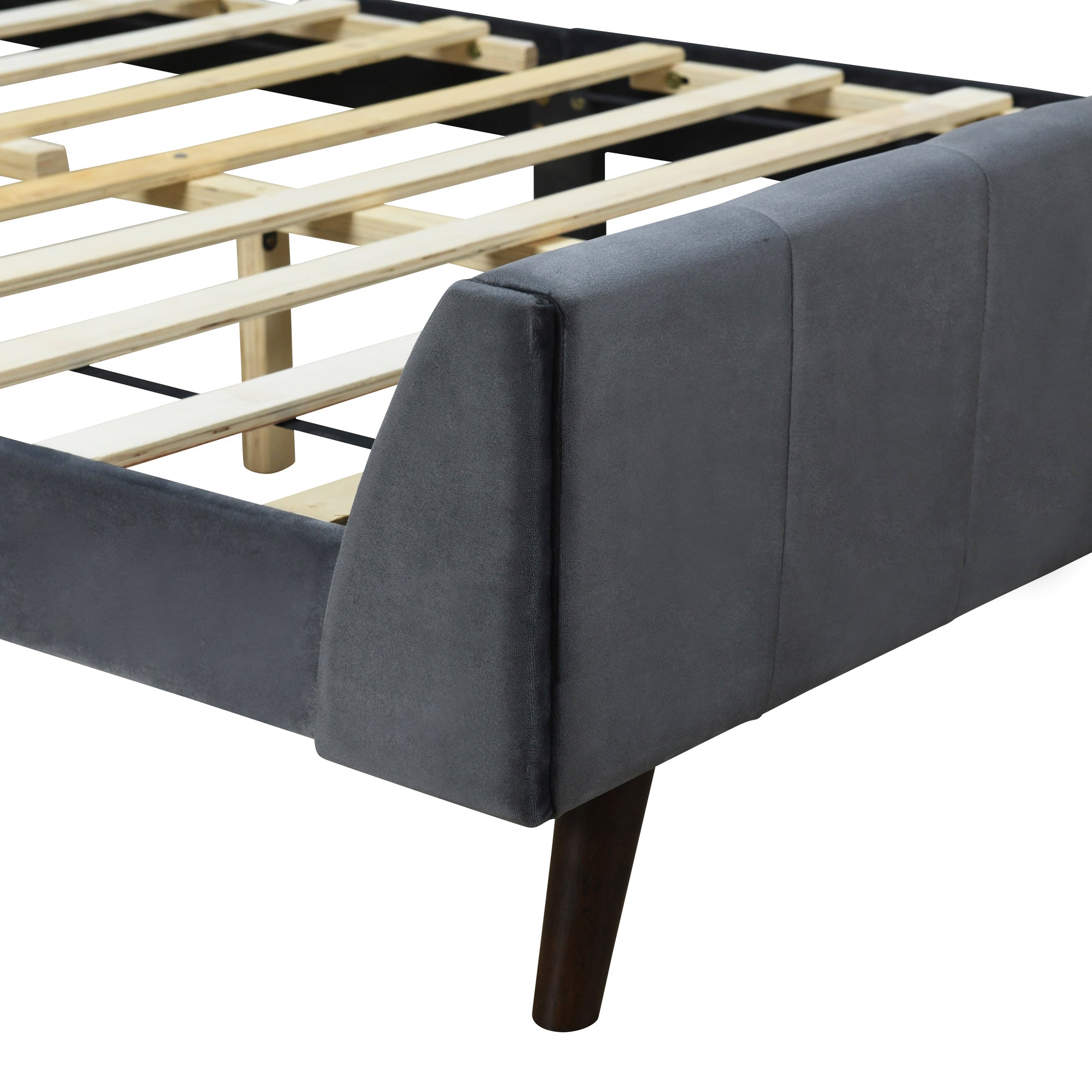 Full Size Upholstered Platform Bed, Velvet, Gray - Atlantic Fine Furniture Melbourne FL