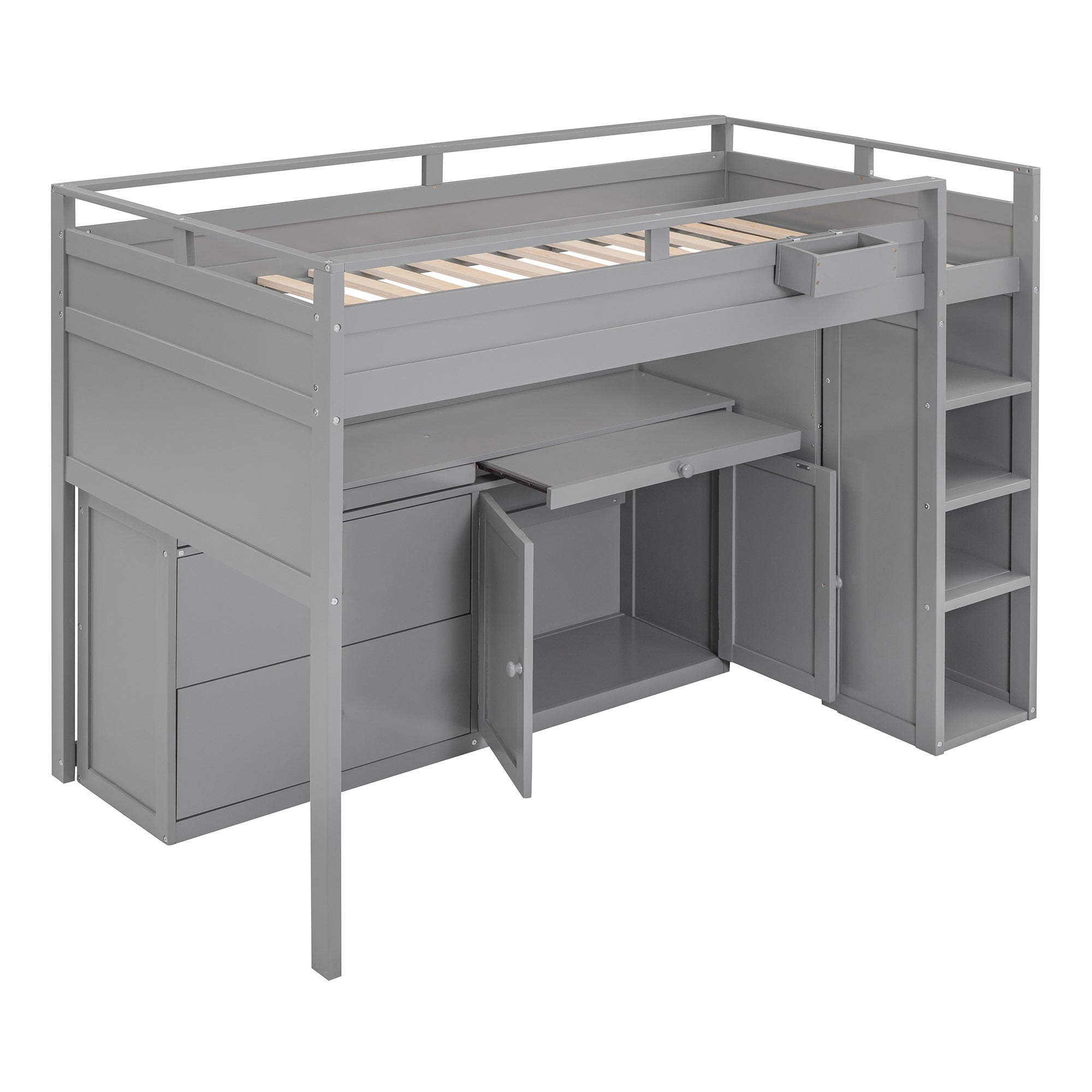 Loft Bed with Rolling Cabinet and Desk - Gray - Atlantic Fine Furniture Melbourne FL