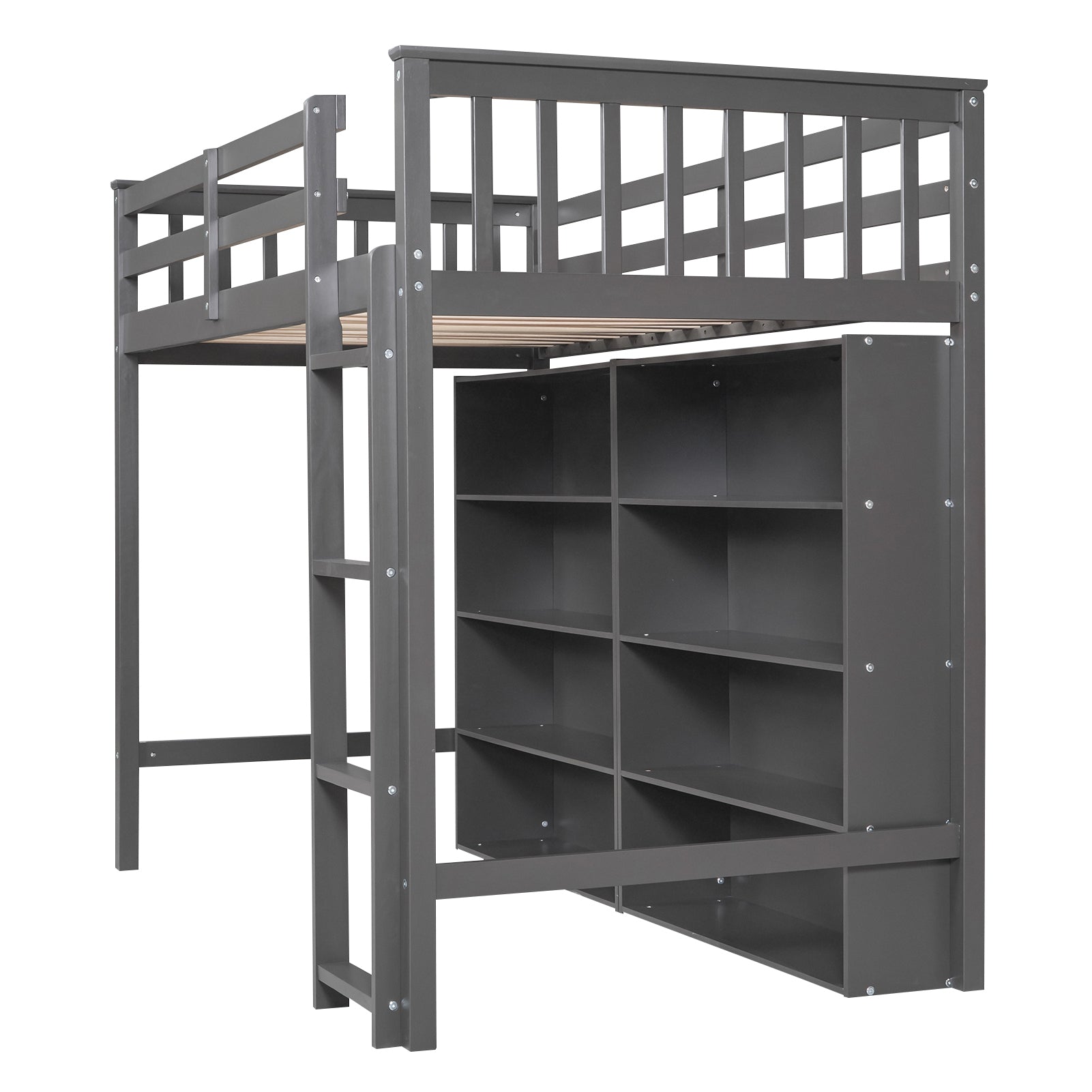 Twin Size Loft Bed with 8 Open Storage Shelves and Built-in Ladder, Gary - Atlantic Fine Furniture Melbourne FL