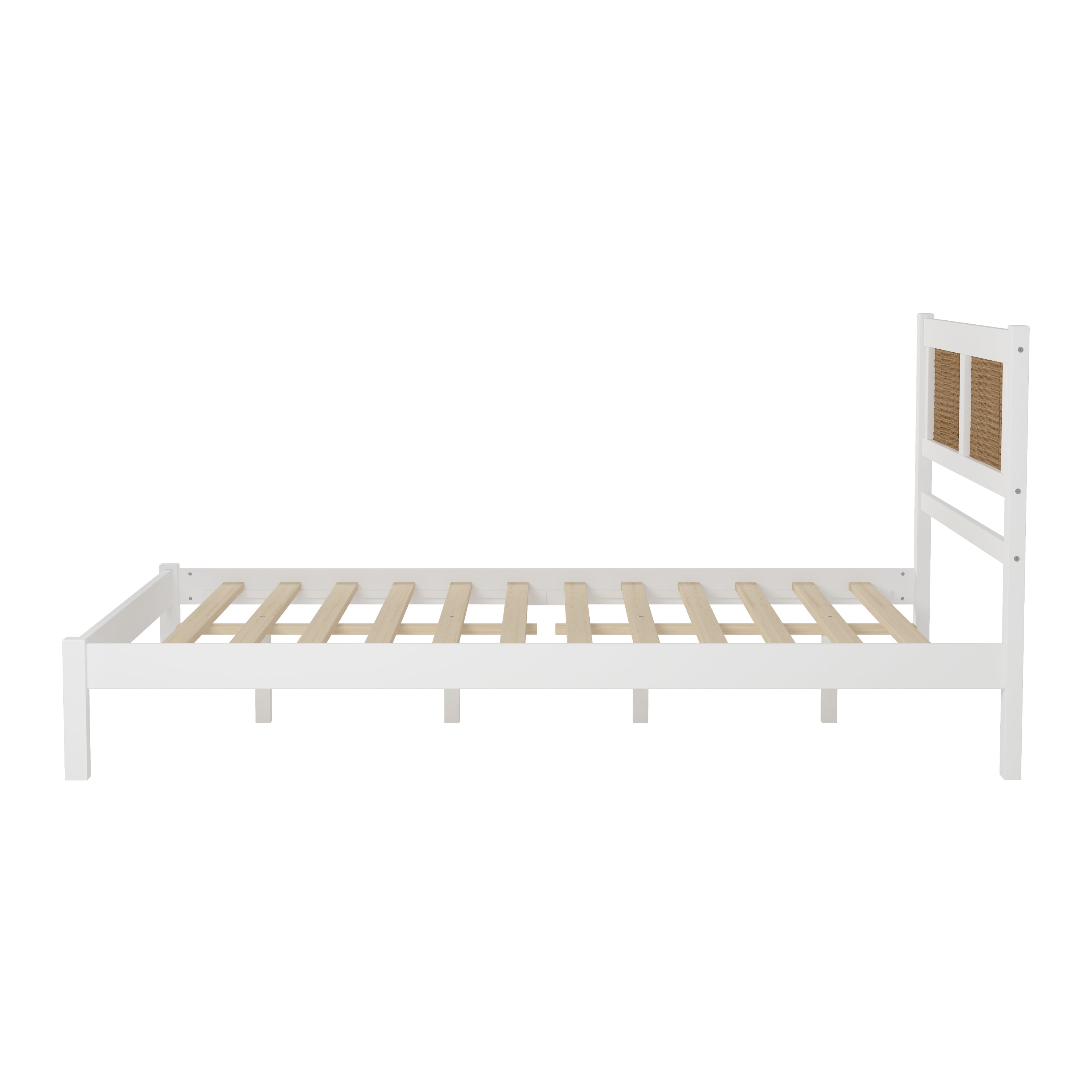 Queen Size Wood Platform Bed with Natural Rattan Headboard,Exquisite Elegance with Minimalist Charm for Bedroom,White - Atlantic Fine Furniture Melbourne FL