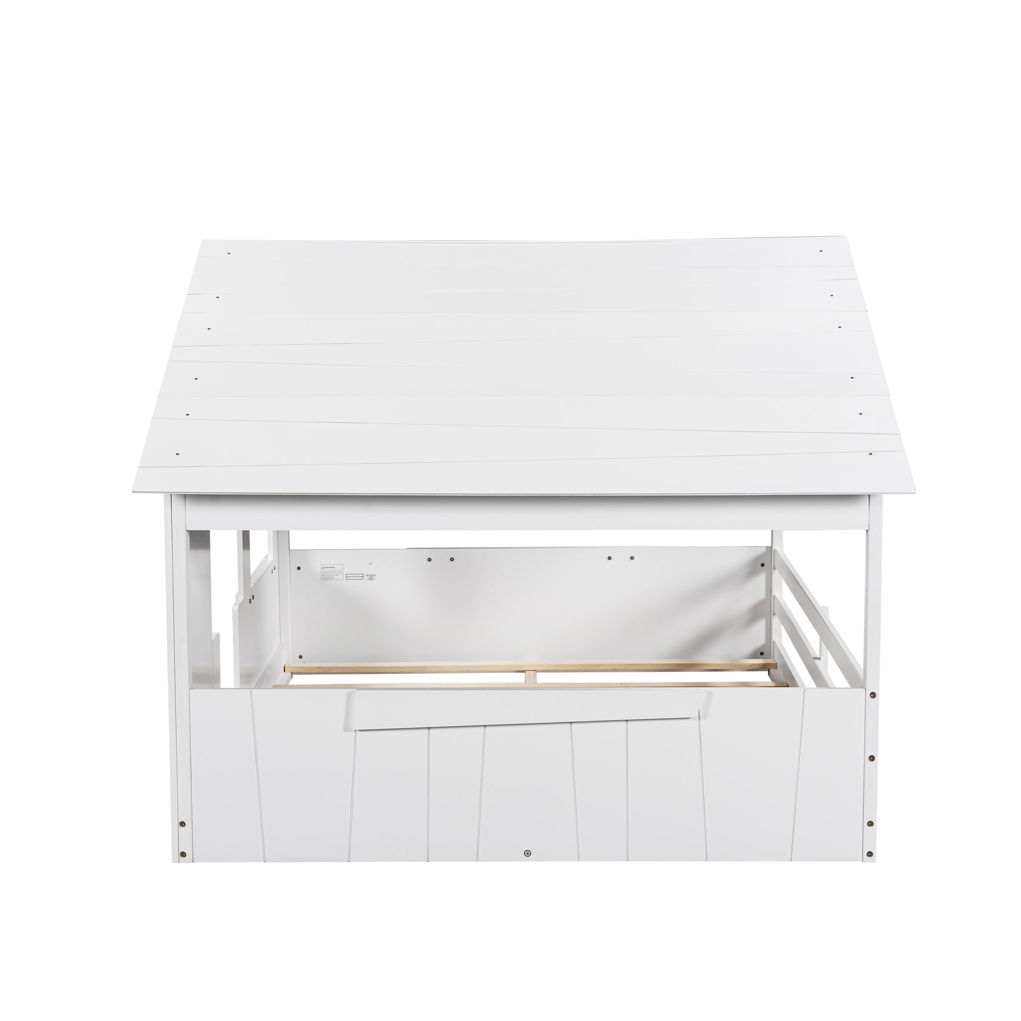 Wood Full Size House Bed with Roof, Window and Guardrail, White - Atlantic Fine Furniture Melbourne FL