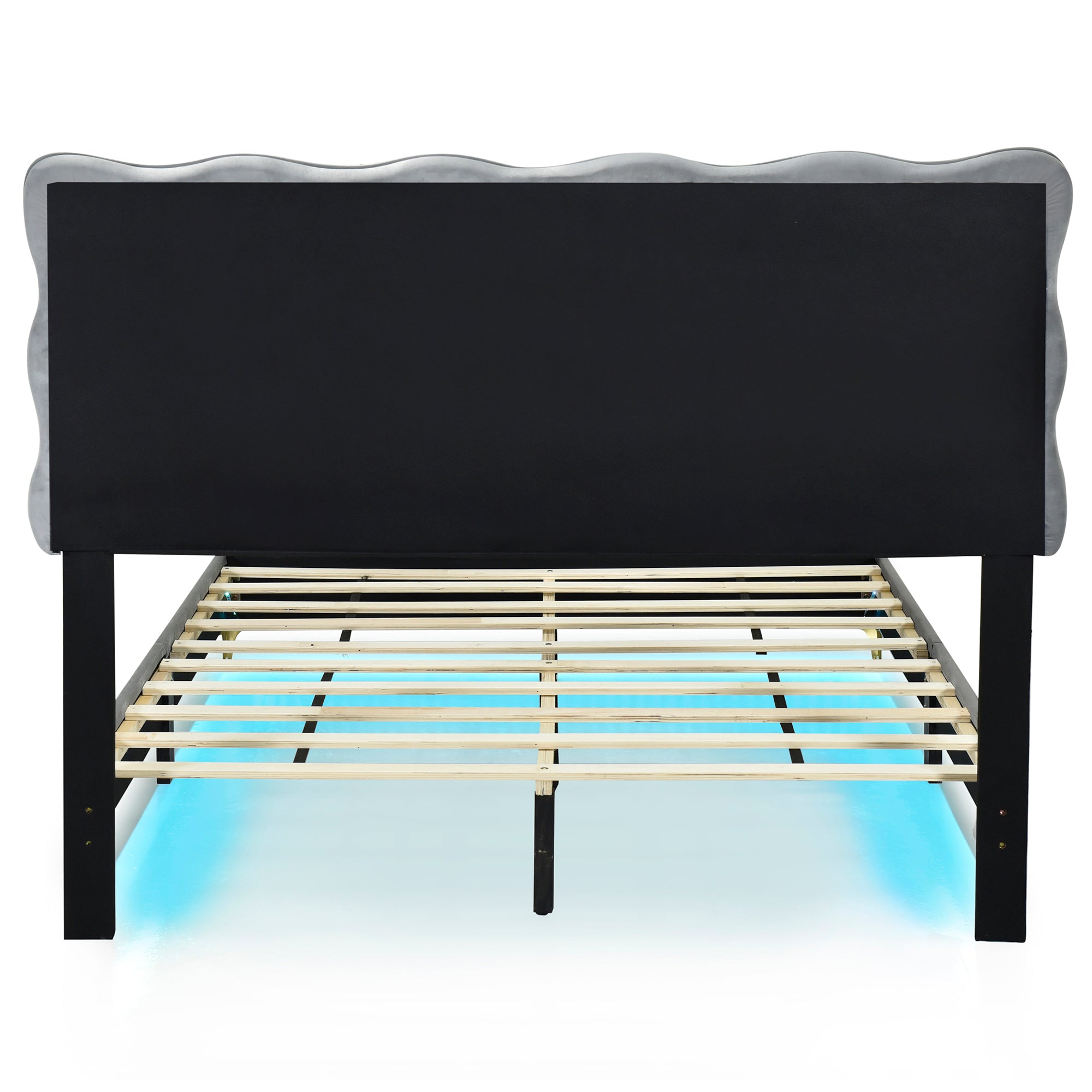 Full Size Velvet Platform Bed with LED Frame and Stylish Mental Bed Legs, Gray - Atlantic Fine Furniture Melbourne FL