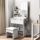 Fashion Vanity Desk With Mirror And Lights For Makeup, Hair Dryer Holder And Chair, Adjustable Lighting - White