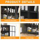 Modern Heavy Duty Metal Sideboard Buffet Cabinet With Storage, Adjustable Feet, Glass Doors, Steel - Black