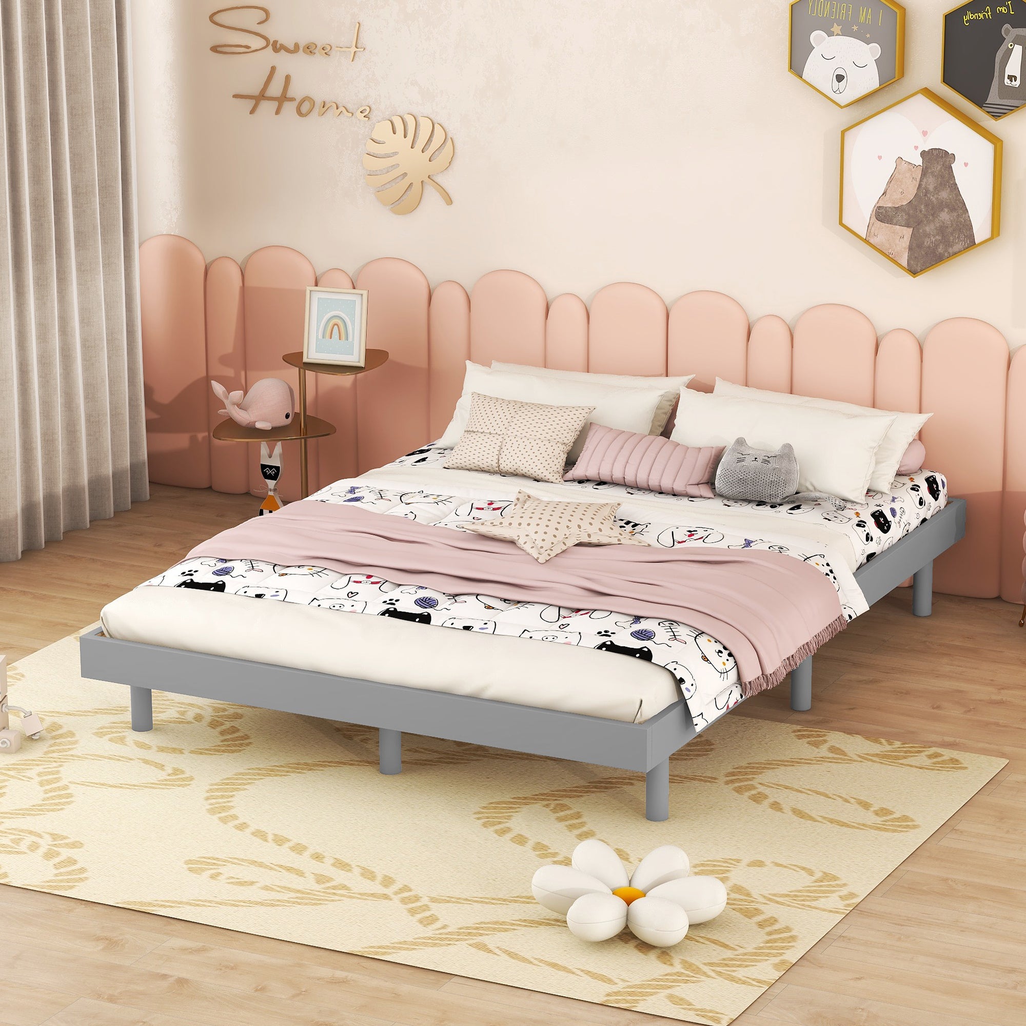 Modern Design Full Floating Platform Bed Frame for Grey Color - Atlantic Fine Furniture Melbourne FL