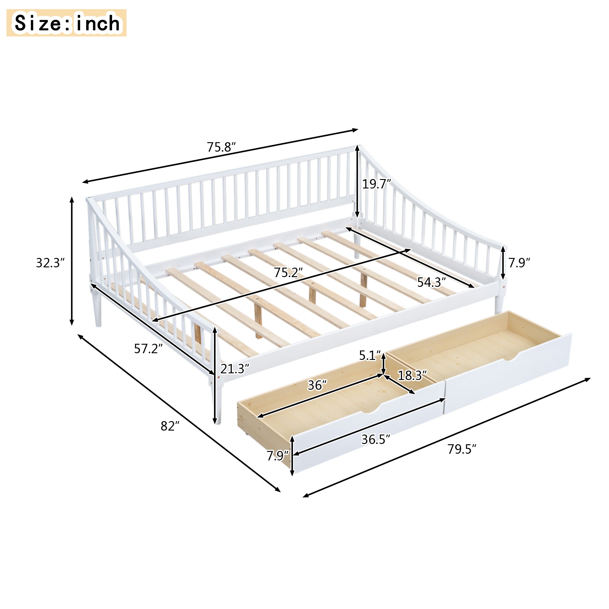 Full Size Daybed with Two Storage Drawers and Support Legs, White - Atlantic Fine Furniture Melbourne FL
