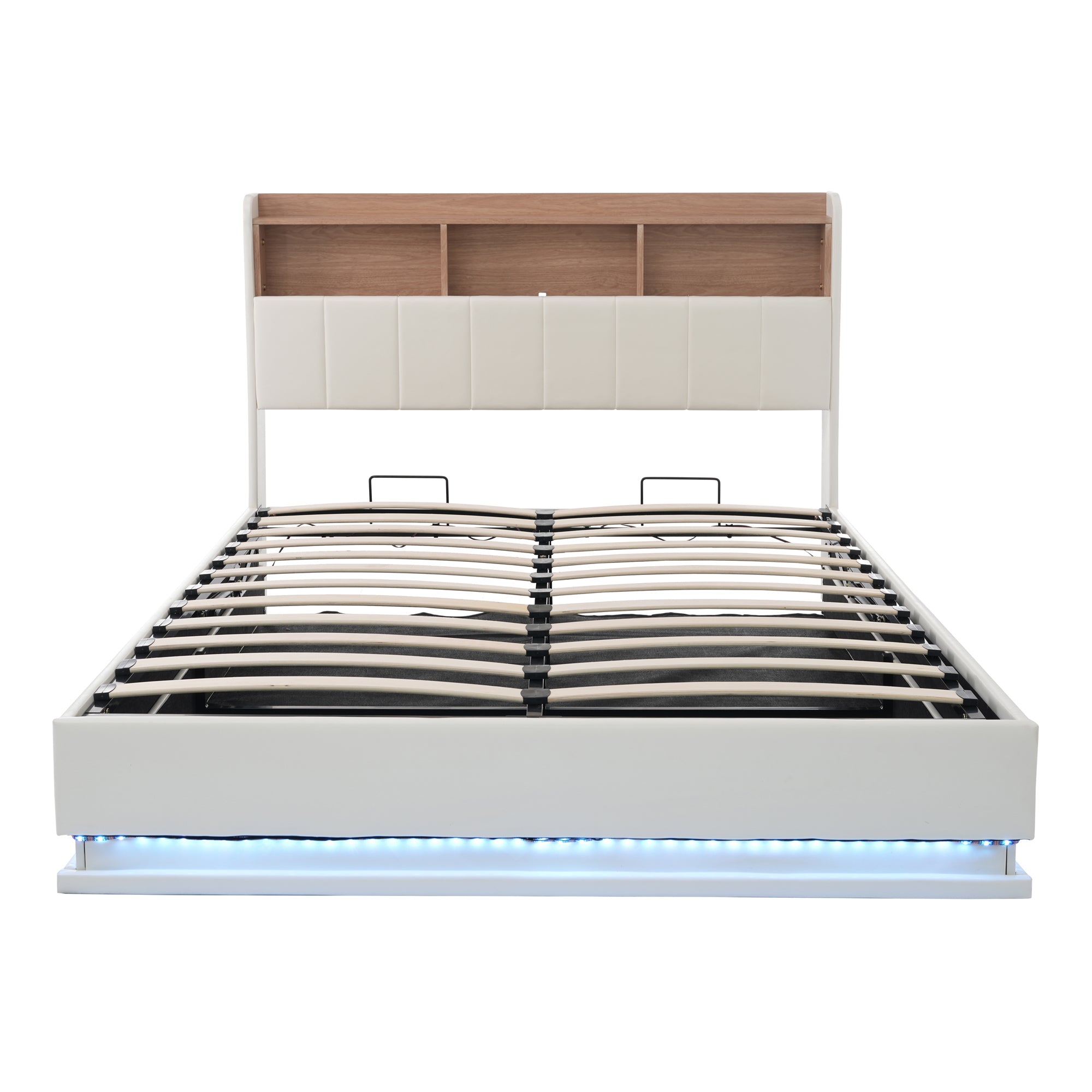 Full Size Upholstered Platform Bed with Storage Headboard and Hydraulic Storage System, PU Storage Bed with LED Lights and USB charger, White - Atlantic Fine Furniture Melbourne FL