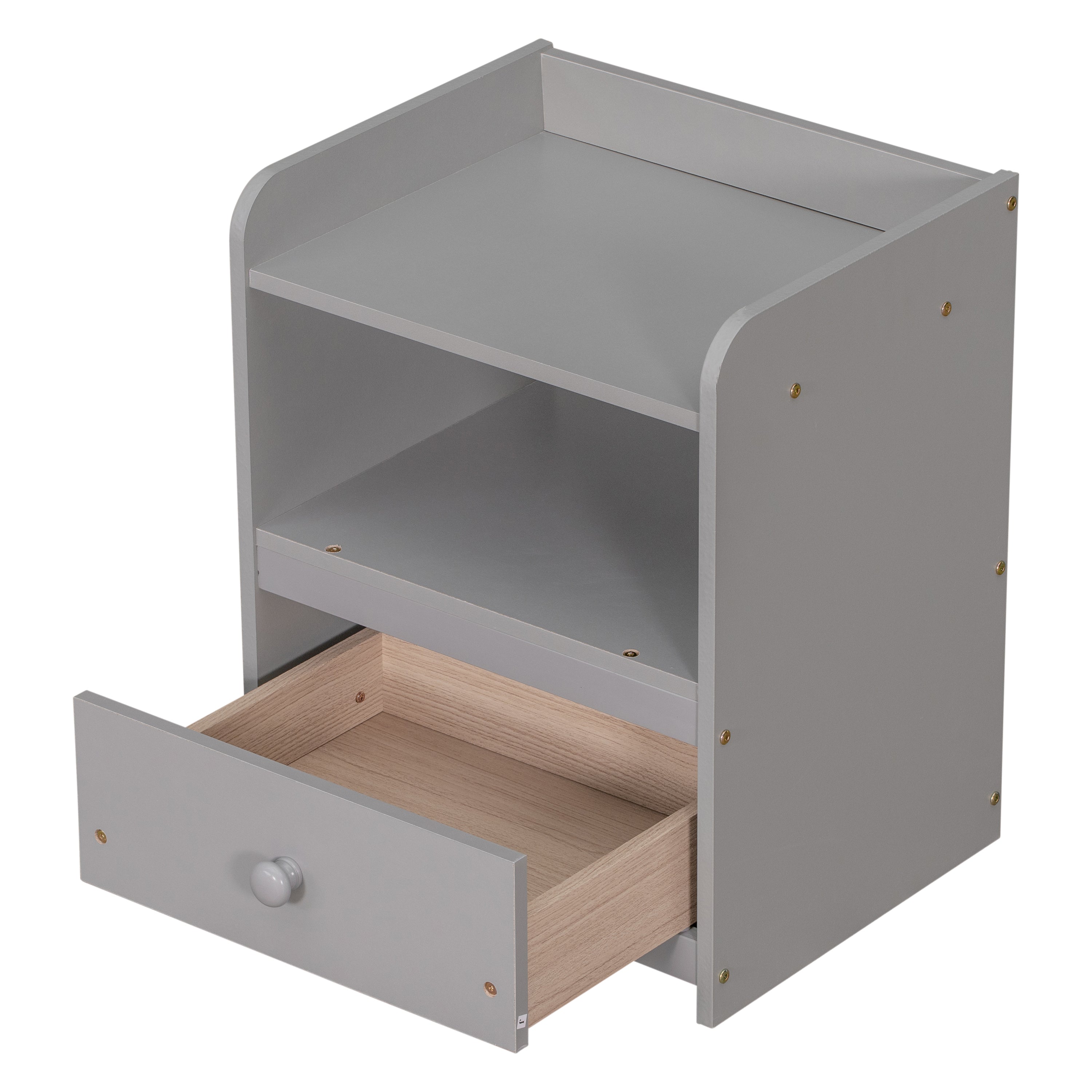 Nightstand, Bedside Table with Open Storage Cabinet, Drawer,Grey
