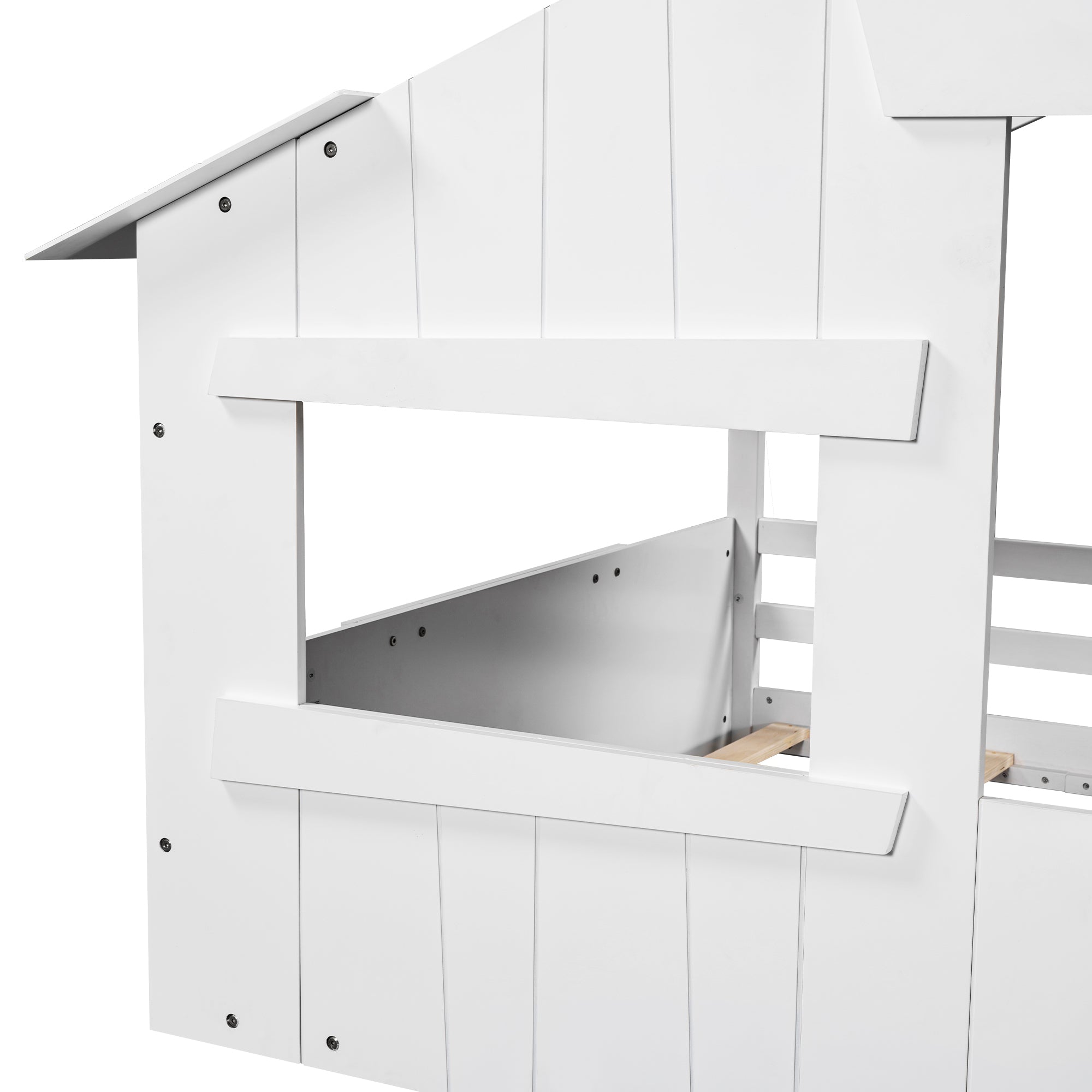 Wood Full Size House Bed with Roof, Window and Guardrail, White - Atlantic Fine Furniture Melbourne FL
