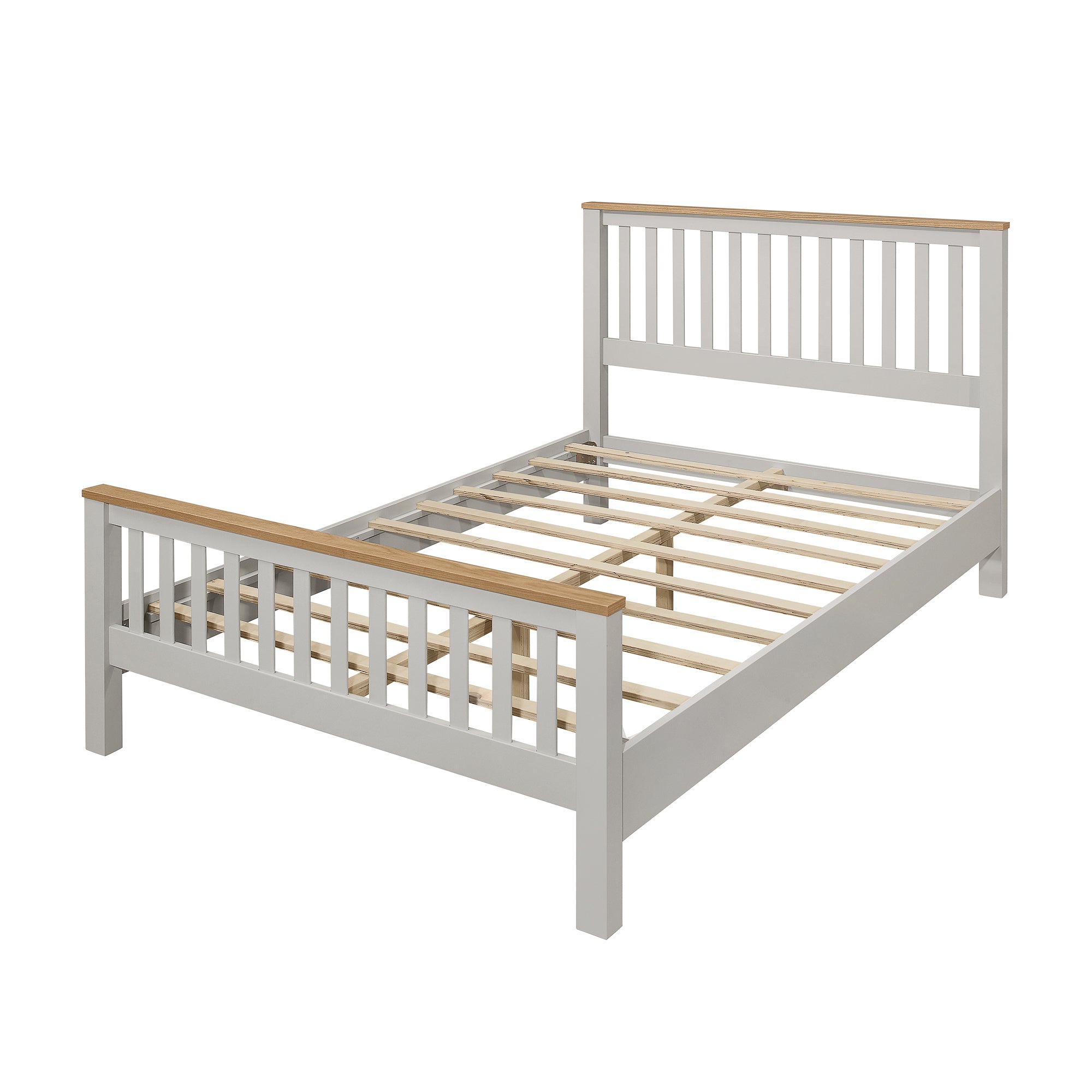 Country Style Concise Gray Solid Platform Bed with Oak Top, No Box Spring Needed, Full - Atlantic Fine Furniture Melbourne FL