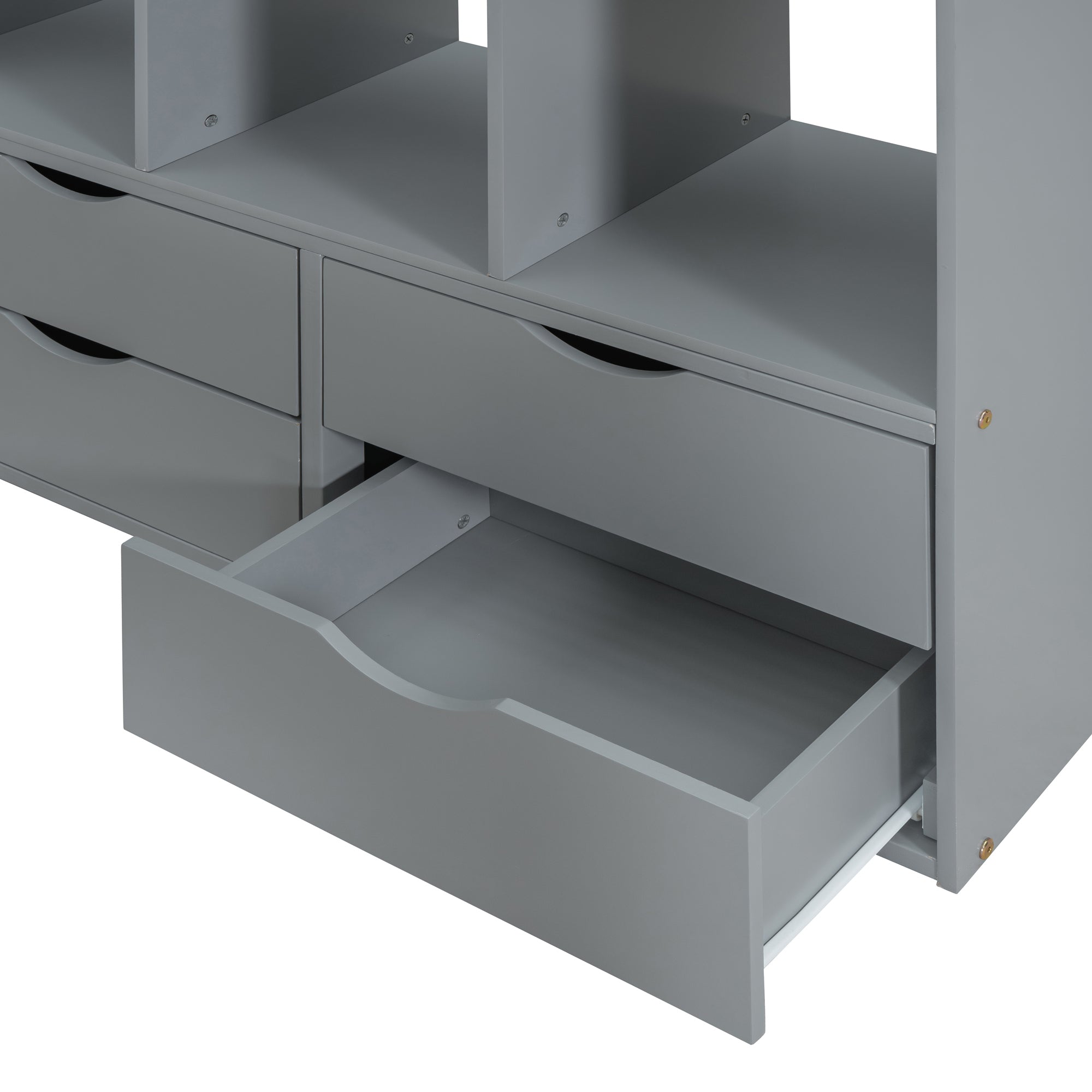 Twin Size Loft Bed with large shelves, writing desk and LED Light, Gray - Atlantic Fine Furniture Melbourne FL