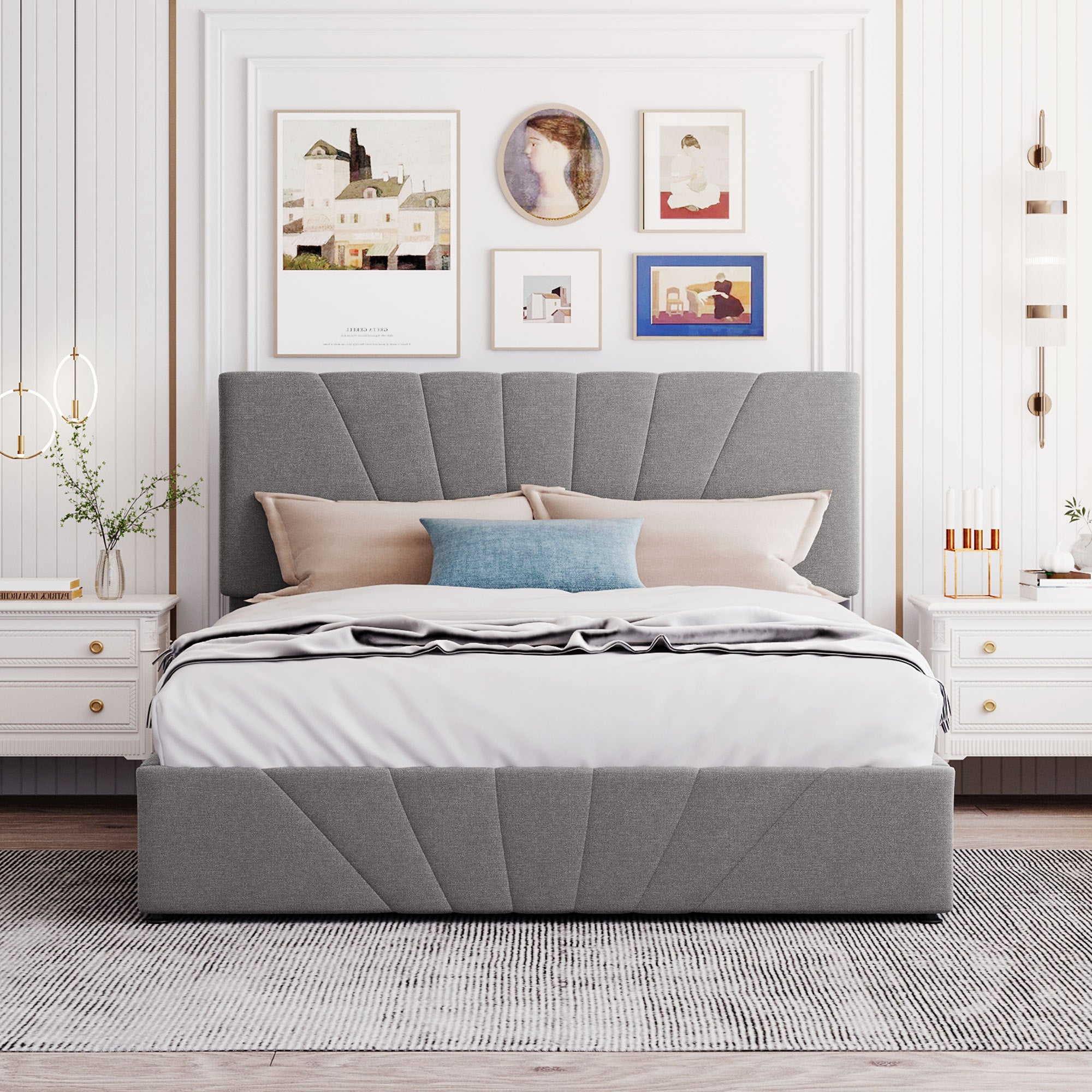 Queen size Upholstered Platform bed with a Hydraulic Storage System - Gray - Atlantic Fine Furniture Melbourne FL