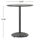 Elegant Cast Aluminum Round Bar Table With Romantic Filigree Design - Copper