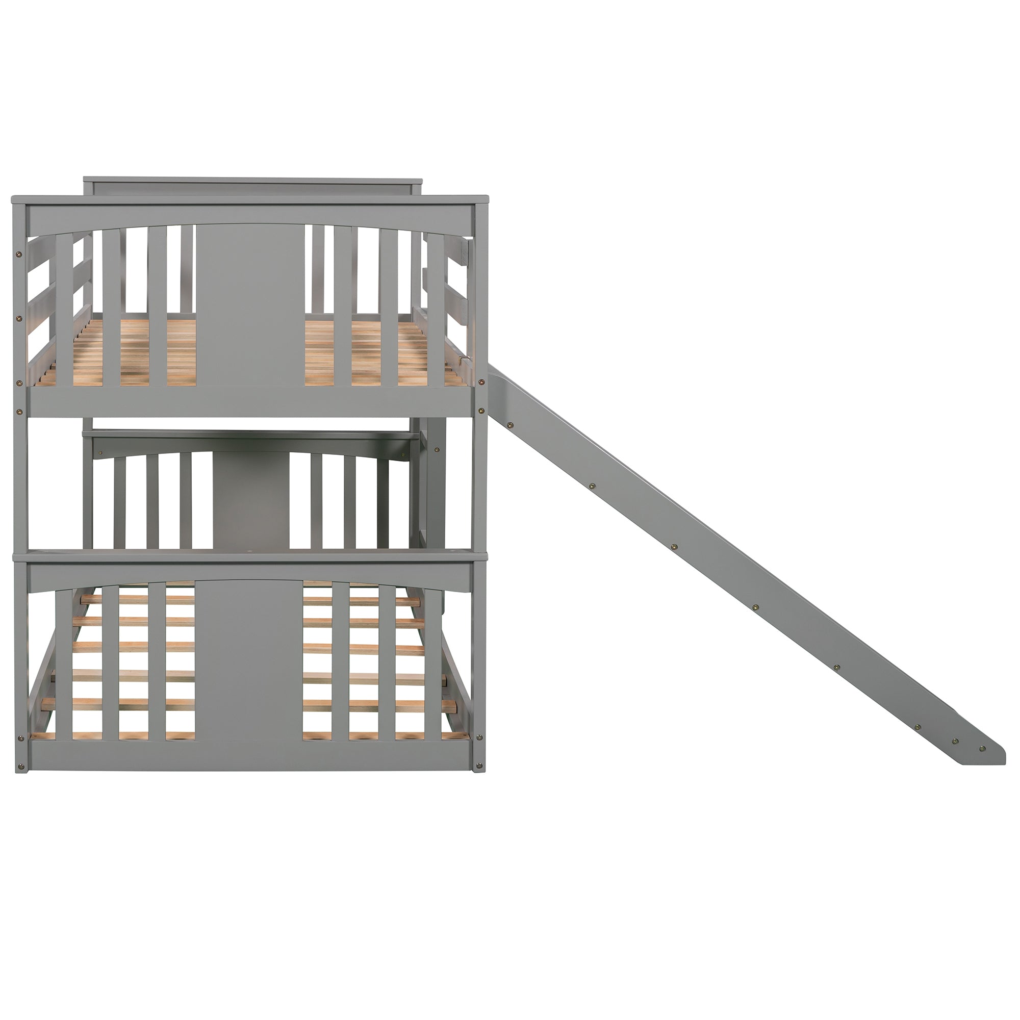 Twin Over Twin Bunk Bed with Slide and Ladder, Gray (Old SKU:LP000108AAE)