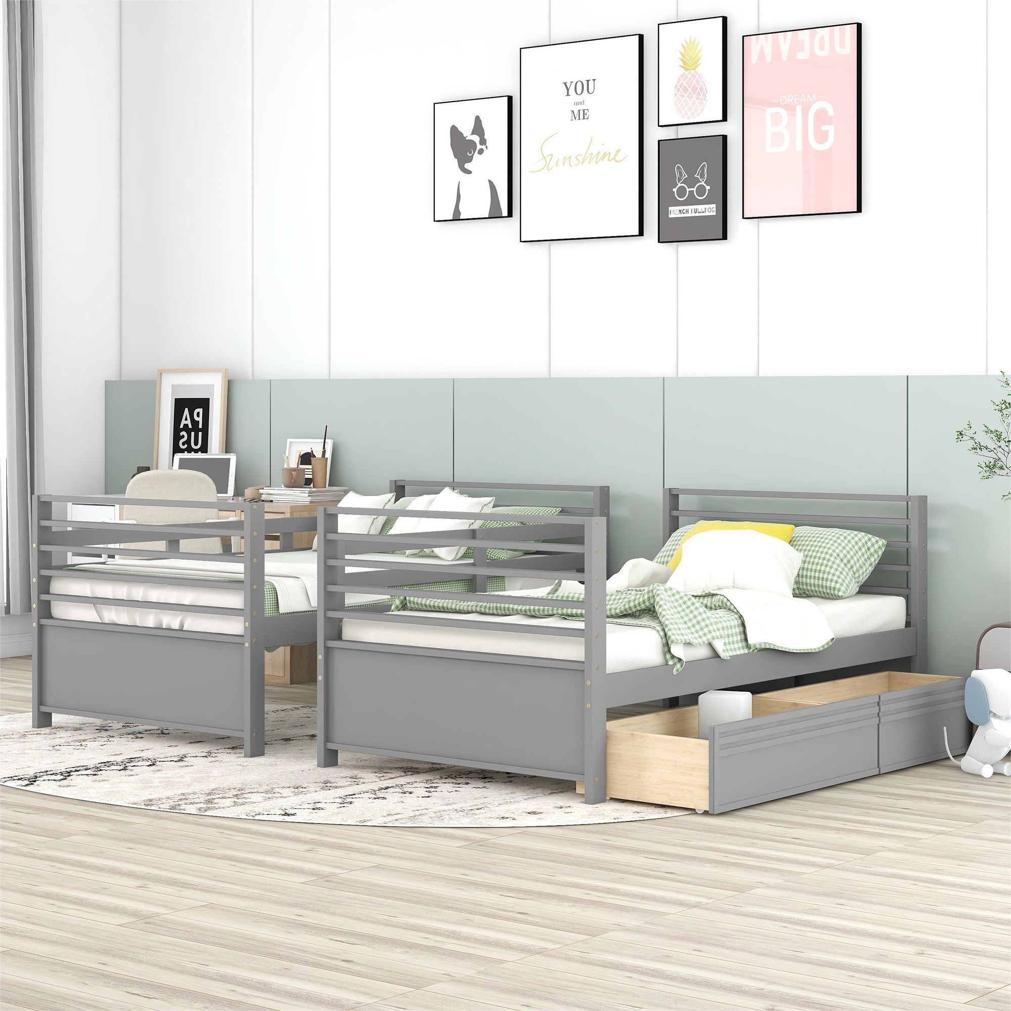 Twin over Twin Wood Bunk Bed with Two Drawers - Gray - Atlantic Fine Furniture Melbourne FL